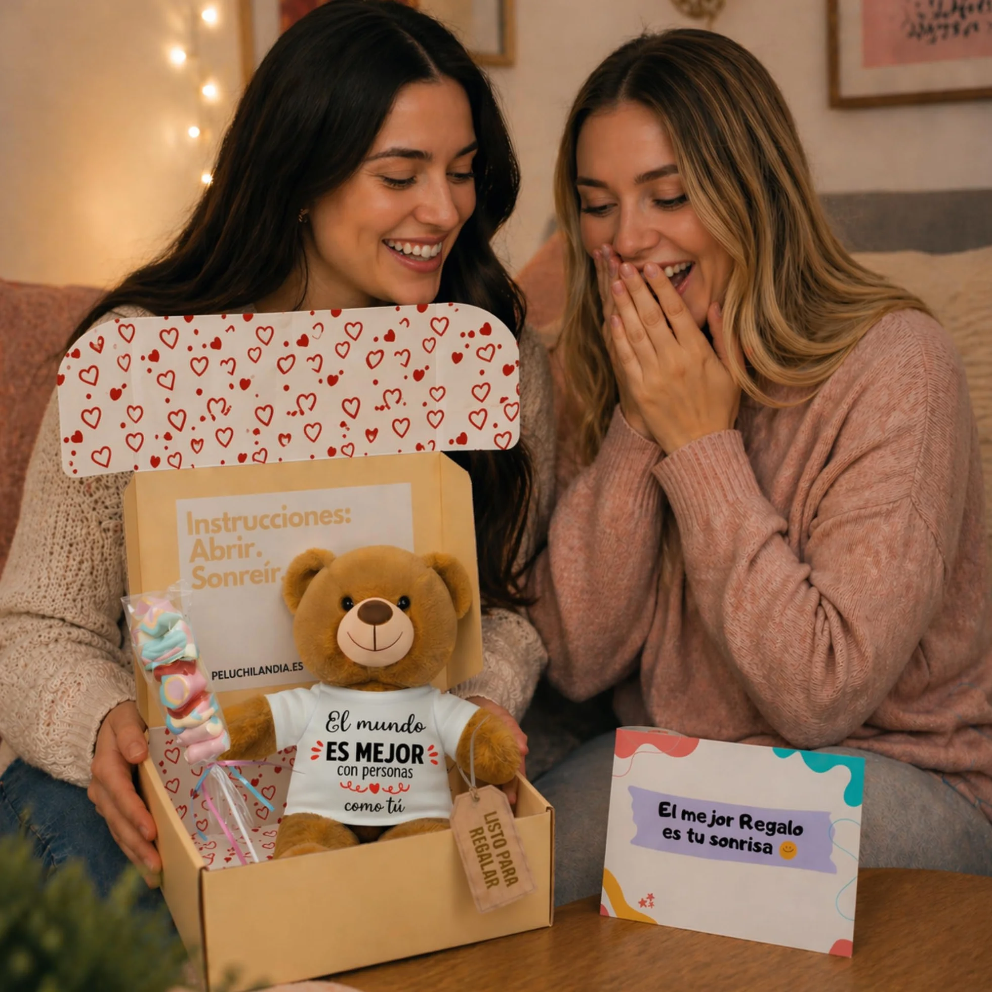 Peluchilandia Regalos Originales para Mujer y Amigas - Osito de Peluche con Mensaje Emotivo en Caja Regalo - Detalle para Cumpleaños, Enamorados o Día de la Madre (MARRÓN)