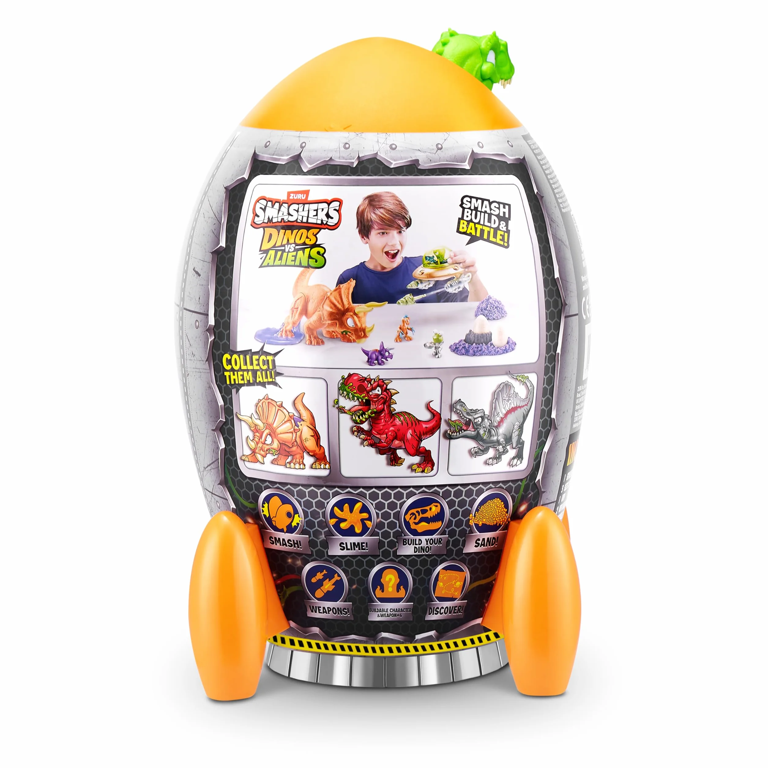Smashers Dino vs Aliens Medium de ZURU, Huevo de Juguete aplastable para niños (Triceratops)