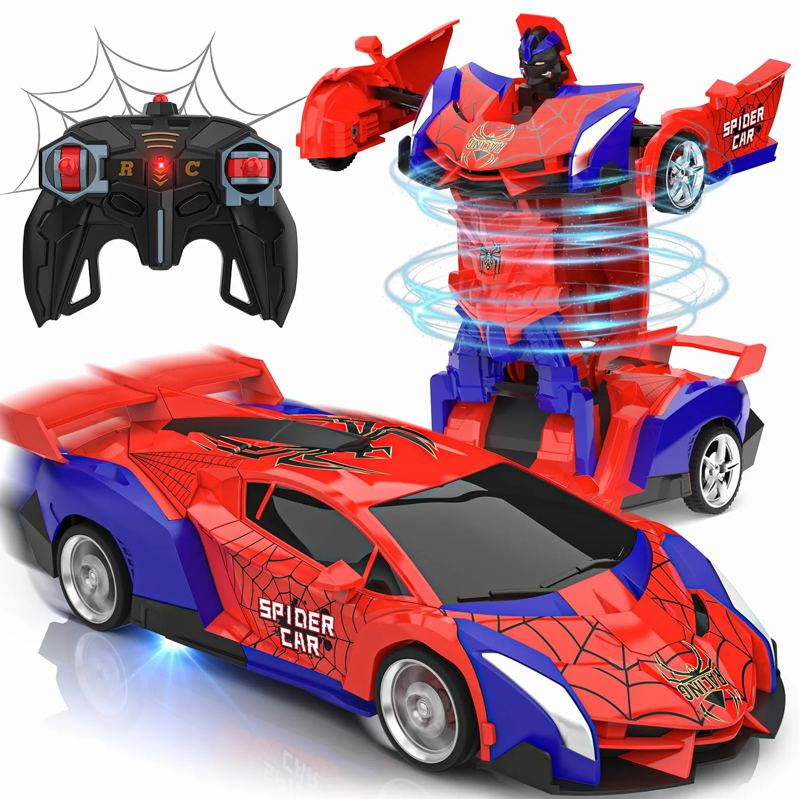 Coche Teledirigido Niños 3 4 5 6 7 8 9 Años, 2 en 1 Radiocontrol Transformar RC Cars/Robots Rotación 360° Coches Juguetes Spider, Juegos Infantiles Regalos Cumpleaños Navidad Niños Niñas 3-10 Años
