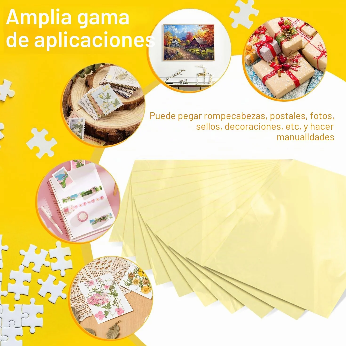 64 Hojas Pegamento para Puzzle Cola para Puzzle Papel Adhesivo Doble Cara Lámina Autoadhesiva Rompecabezas Apto para 8×1000 Piezas de Puzzles Fotos y Postales(25 × 18 cm)