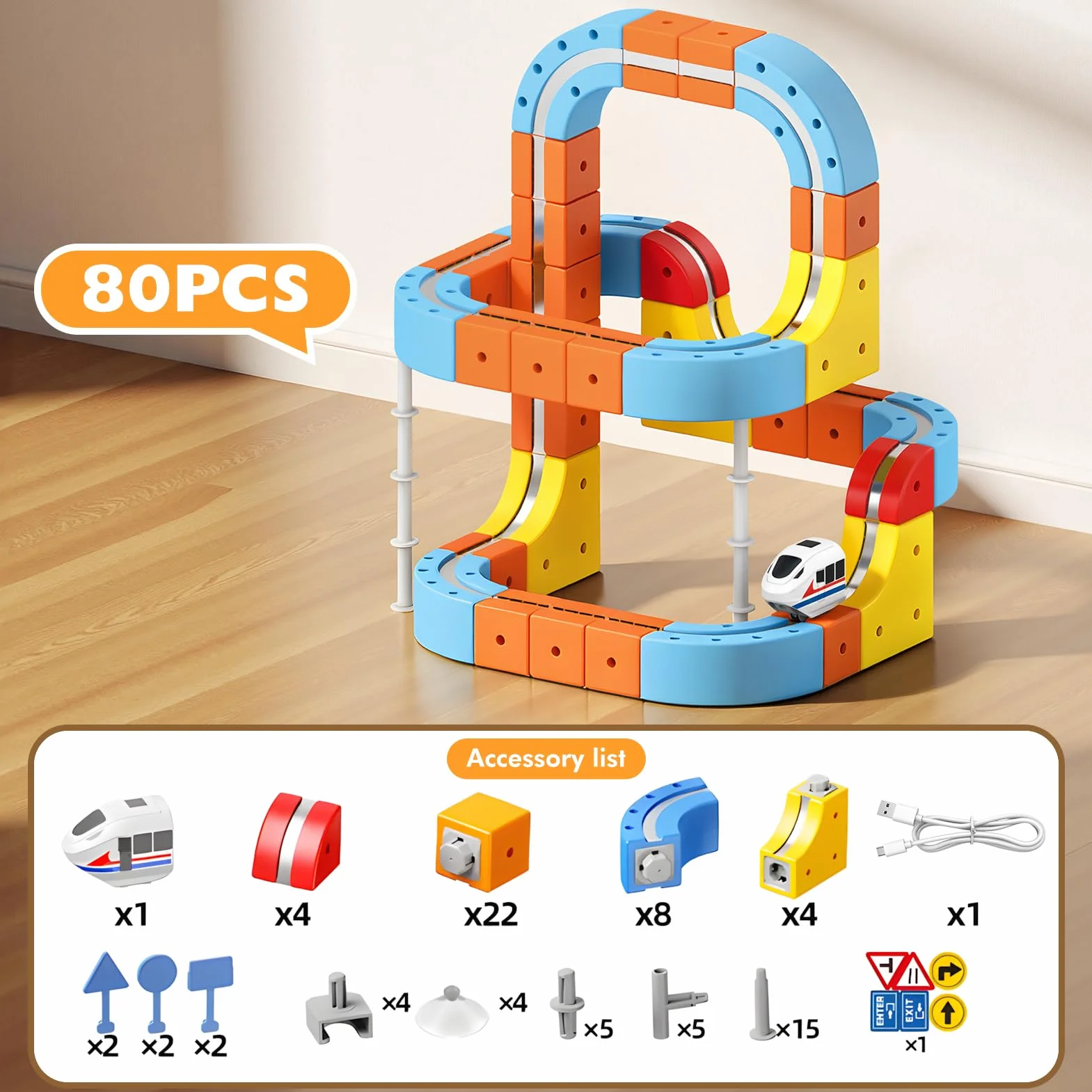 80 Piezas Tren Electrico Juguete Niños, DIY Cube Track Regalo Niño Niña 3 4 5 6 7 8 Años Cubos 3D Tren Magnetico Eléctrico Juguetes Niño 3-8 Años
