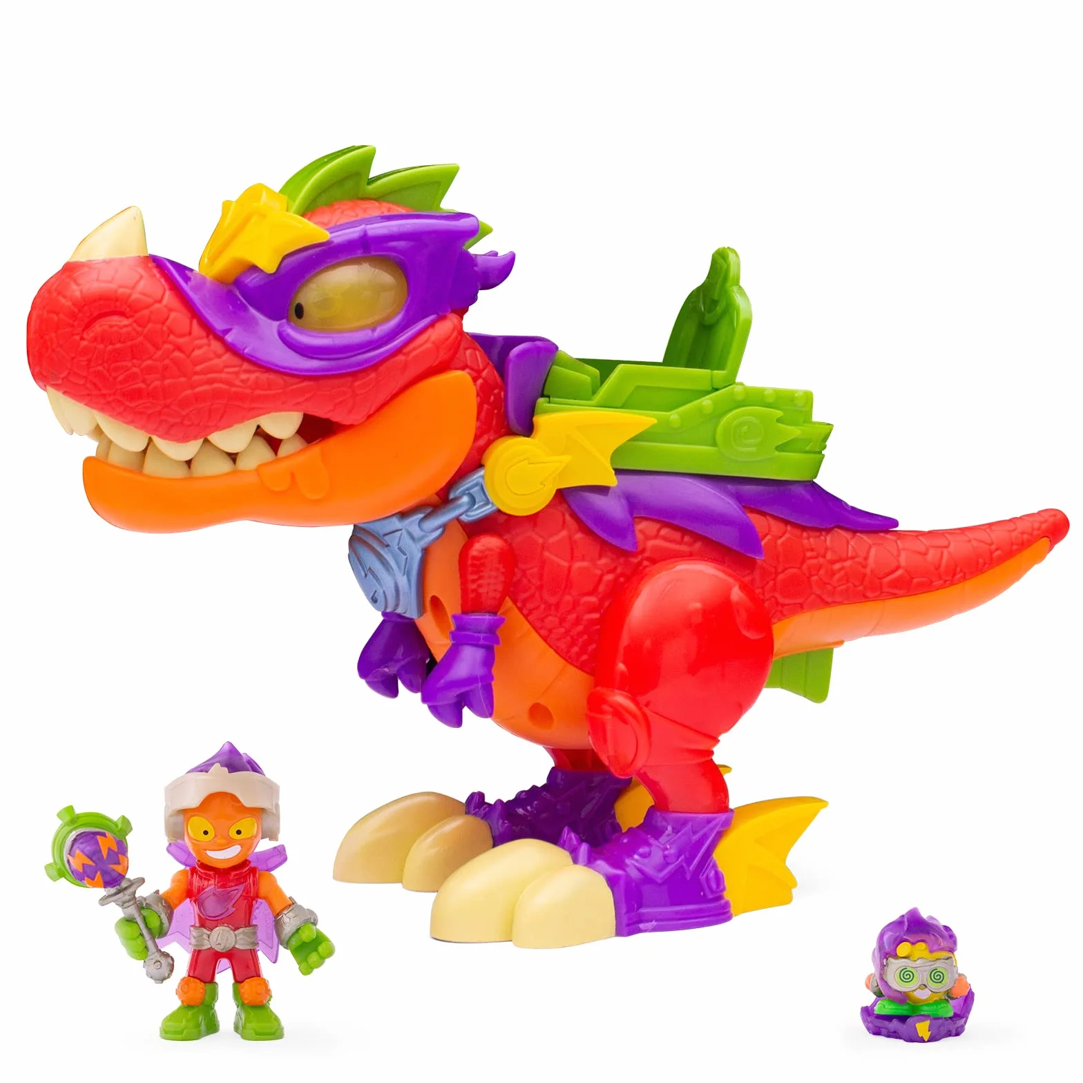 SUPERTHINGS RIVALS OF KABOOM Superdino V-Rex, Dinosaurio articulado Villano con Efectos de luz y Sonido, 1 Kazoom Kid y 1 SuperThing