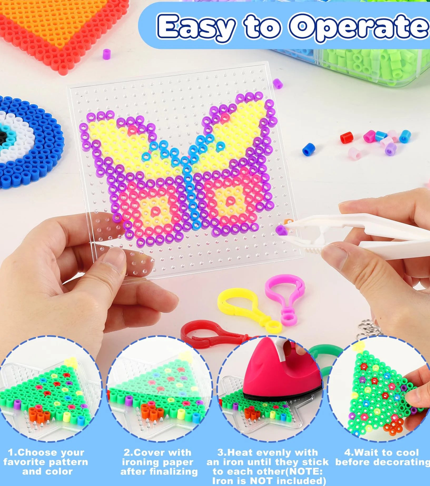 Ophy Cuentas Para Planchar | 15000 PCS 5mm Beads Juego Completo Cuentas Para Planchar, Con Caja de Almacenamiento, Plantilla, DIY Ideas de Manualidades, 3D Favores de Fiesta de Cumpleaños Para Niños