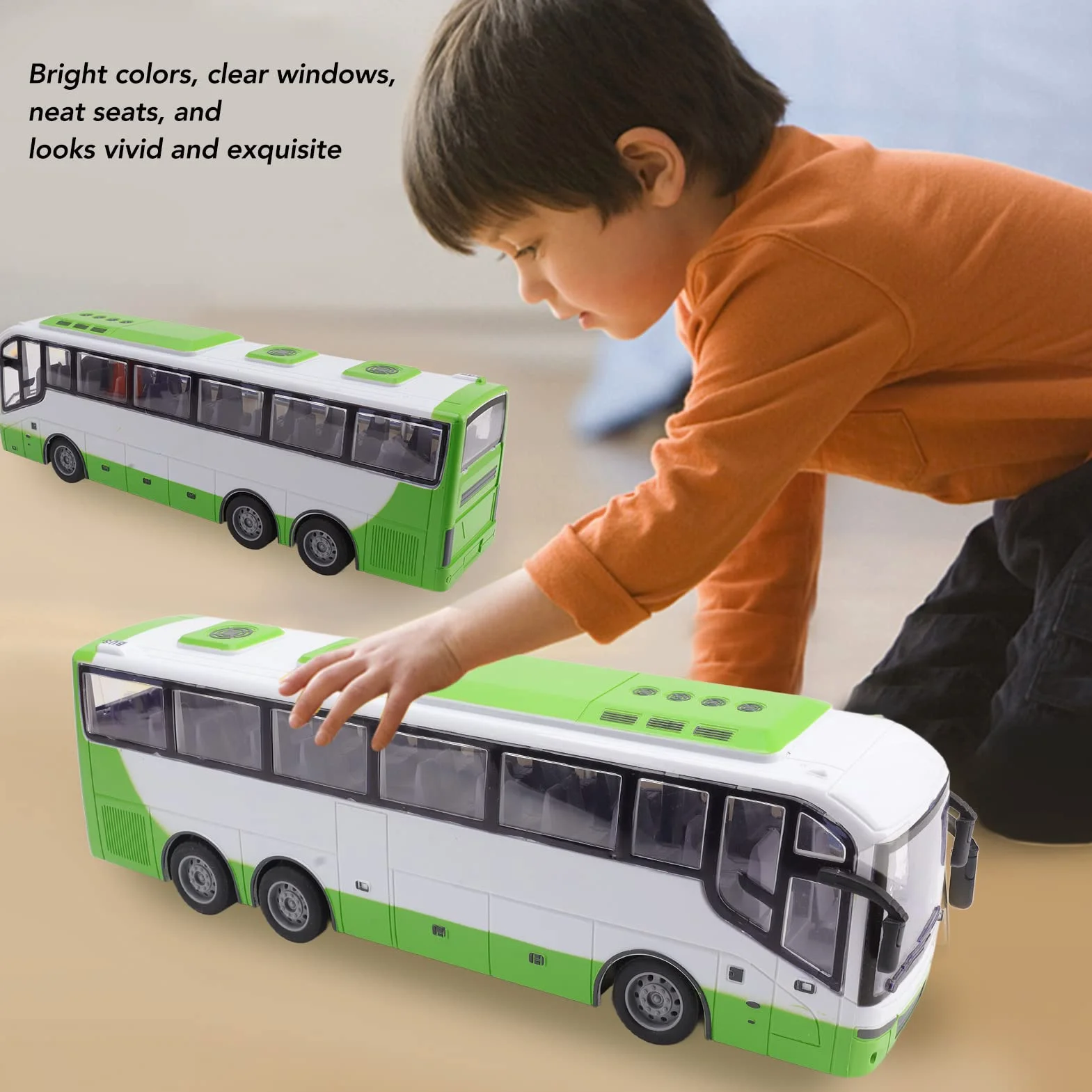 TOPINCN Grande 1/30 Juguetes de Autobús de Control Remoto Modelo de Autobús RC Simulación Educativa Eléctrica Vívida con Control Remoto para Niños Juguetes (Blanco Verde)