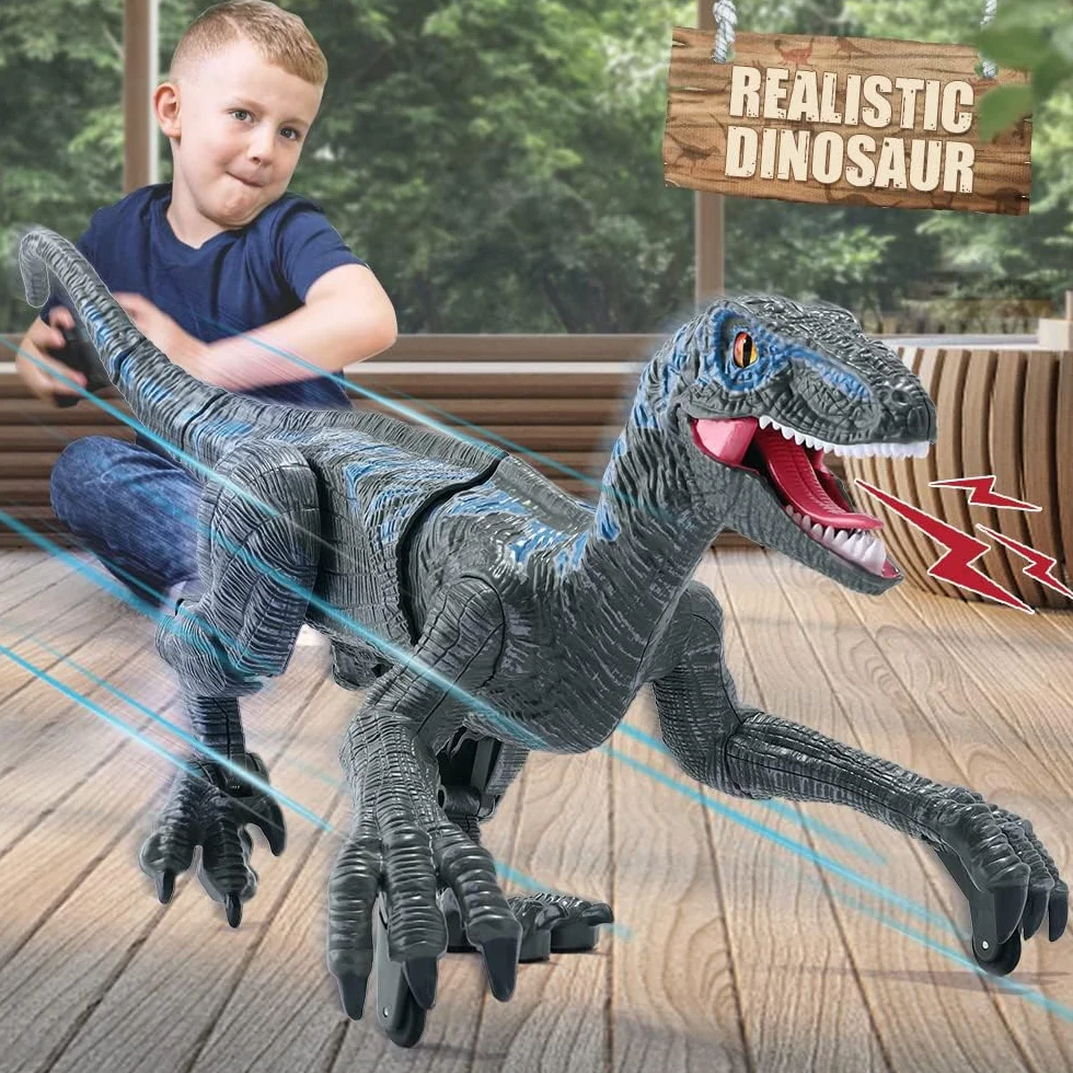 Mini Tudou 2.4G Juguetes de Dinosaurio con Control Remoto, Velociraptor electrónico Educativo para Caminar con Luces y Sonidos, Juguetes Robot de Dinosaurio alimentados por batería Recargable