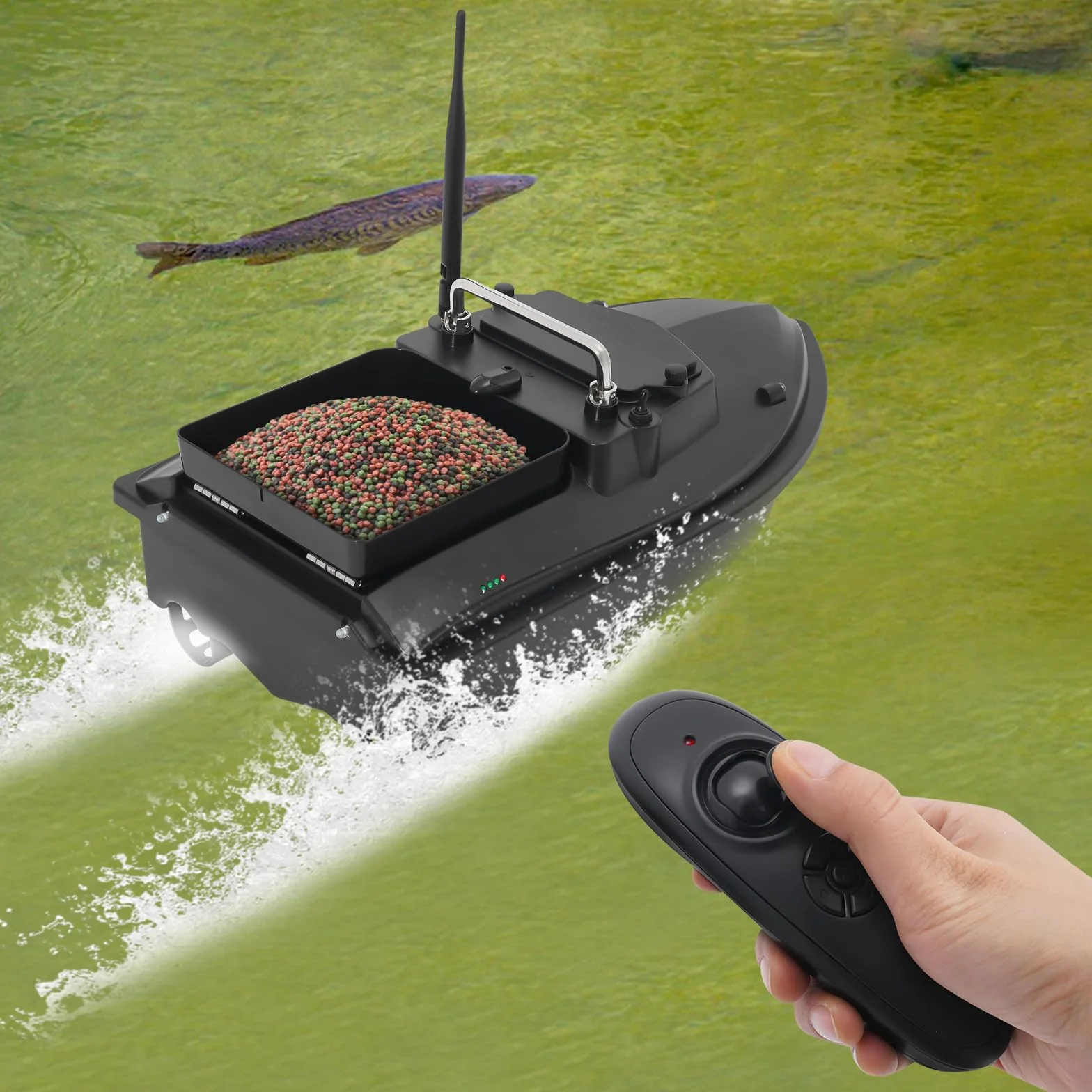 Rc barco pesca teledirigido con ecosonda y GPS, alcance 500 m, hélices tres hojas, luces nocturnas
