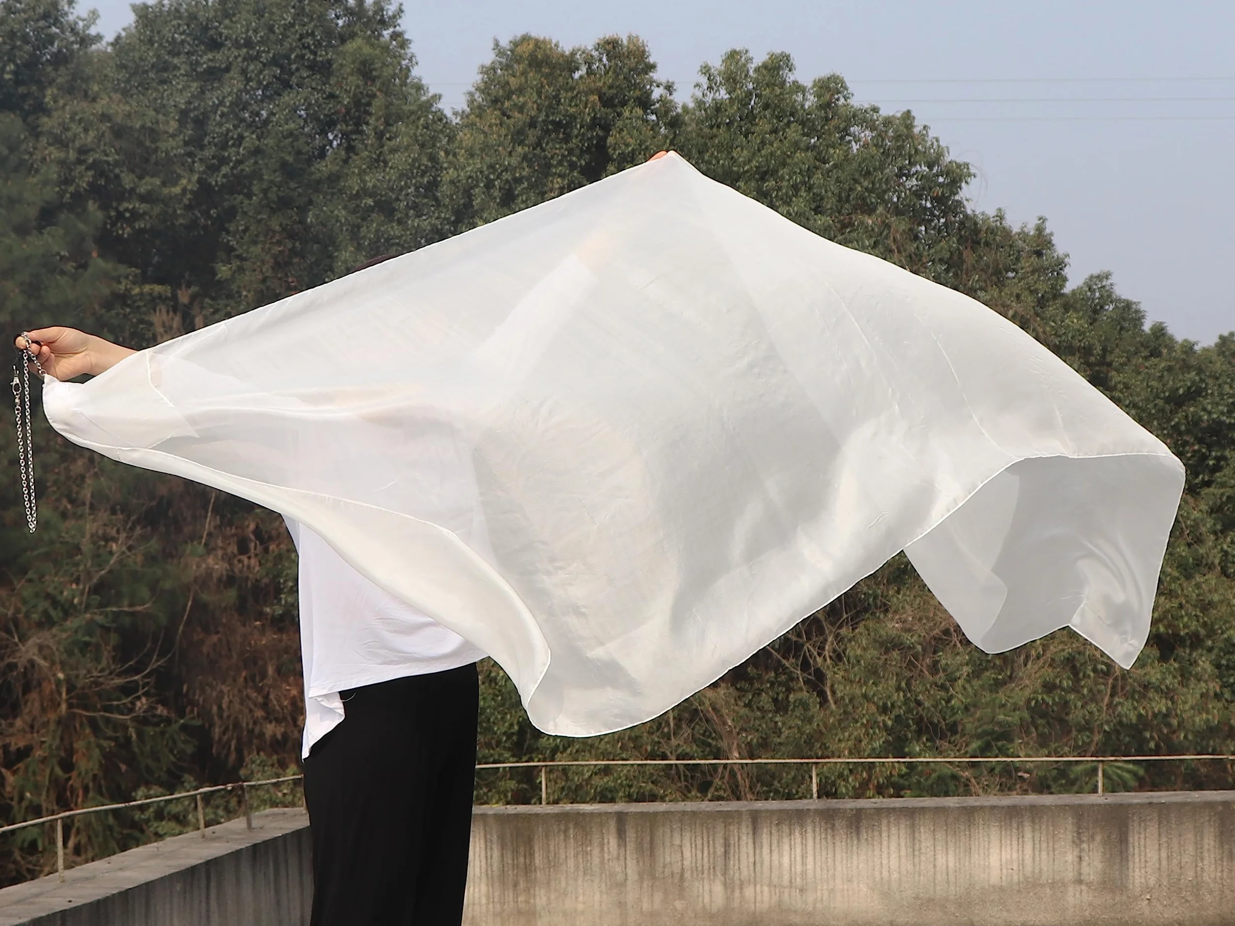 Winged Sirenny Velo de Seda POI 230cm Danza del Vientre Colores Vibrantes Blanco
