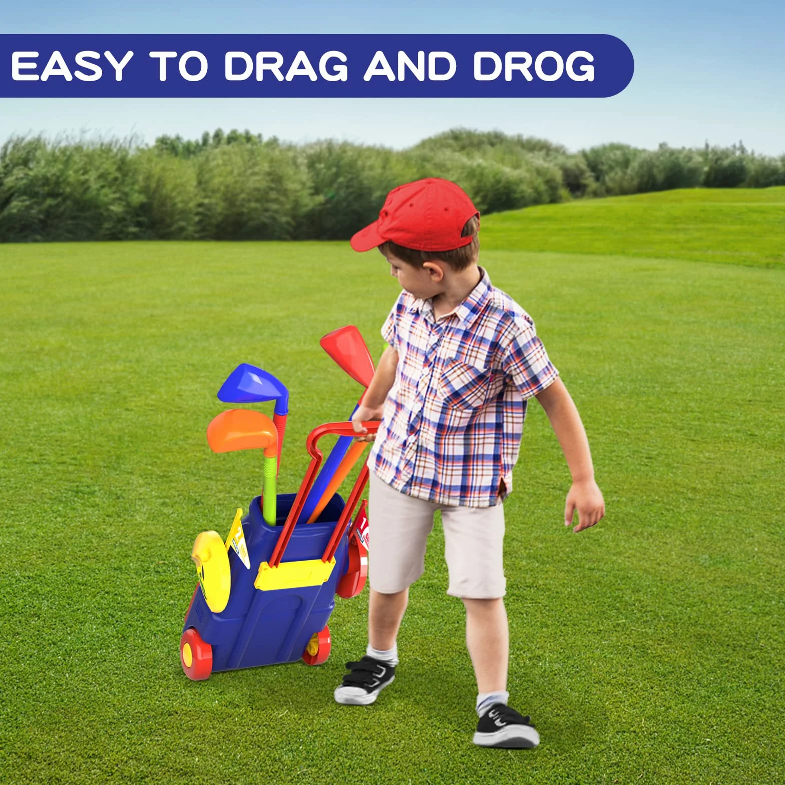 QDRAGON Juego de Golf para Niños, Mini Golf con 4 Palos de Golf, 8 Pelota de Golf, Carro de Golf, Juguetes de Golf Regalo para Infantil Niños, Niñas 3, 4, 5 6 Años
