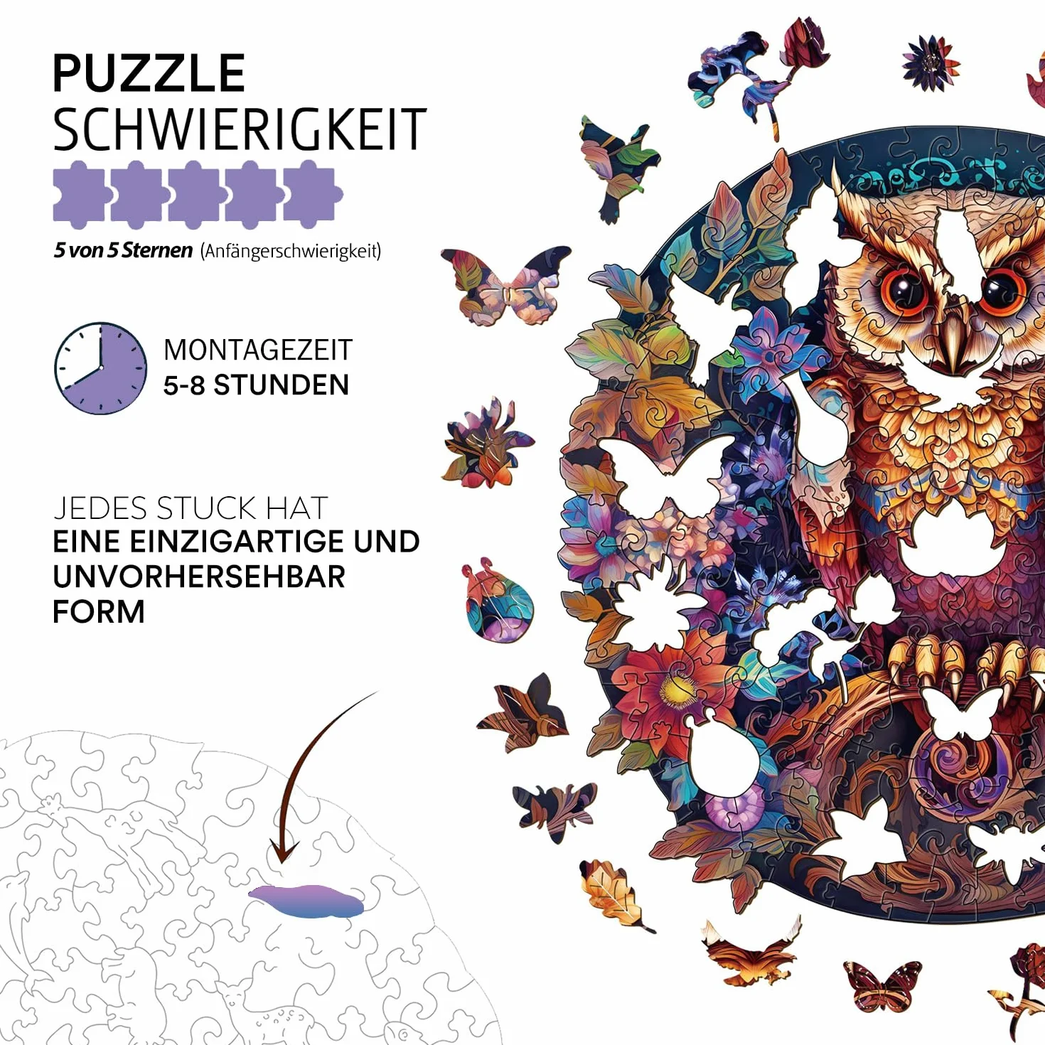Jigfoxy Puzzle de madera para adultos, rompecabezas de búho para adultos, rompecabezas de madera para adultos y niños, juguete educativo único en forma de animal para amigos de la familia XL