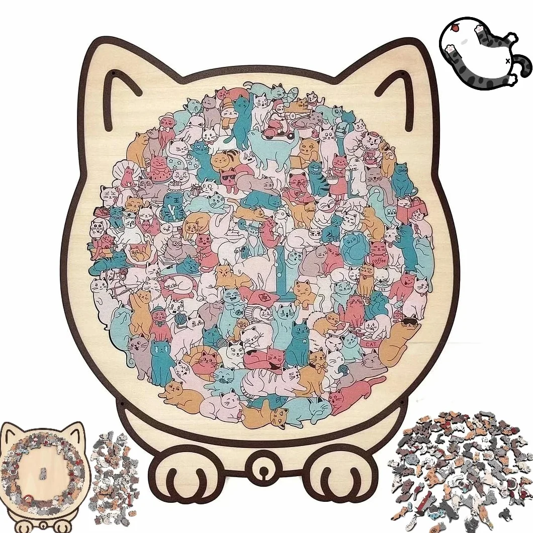 Rompecabezas de Madera para Adultos – Forma de Gato de 135 Piezas en Colores Morandi, Creativo para Decoración del Hogar y Amantes de Gatos