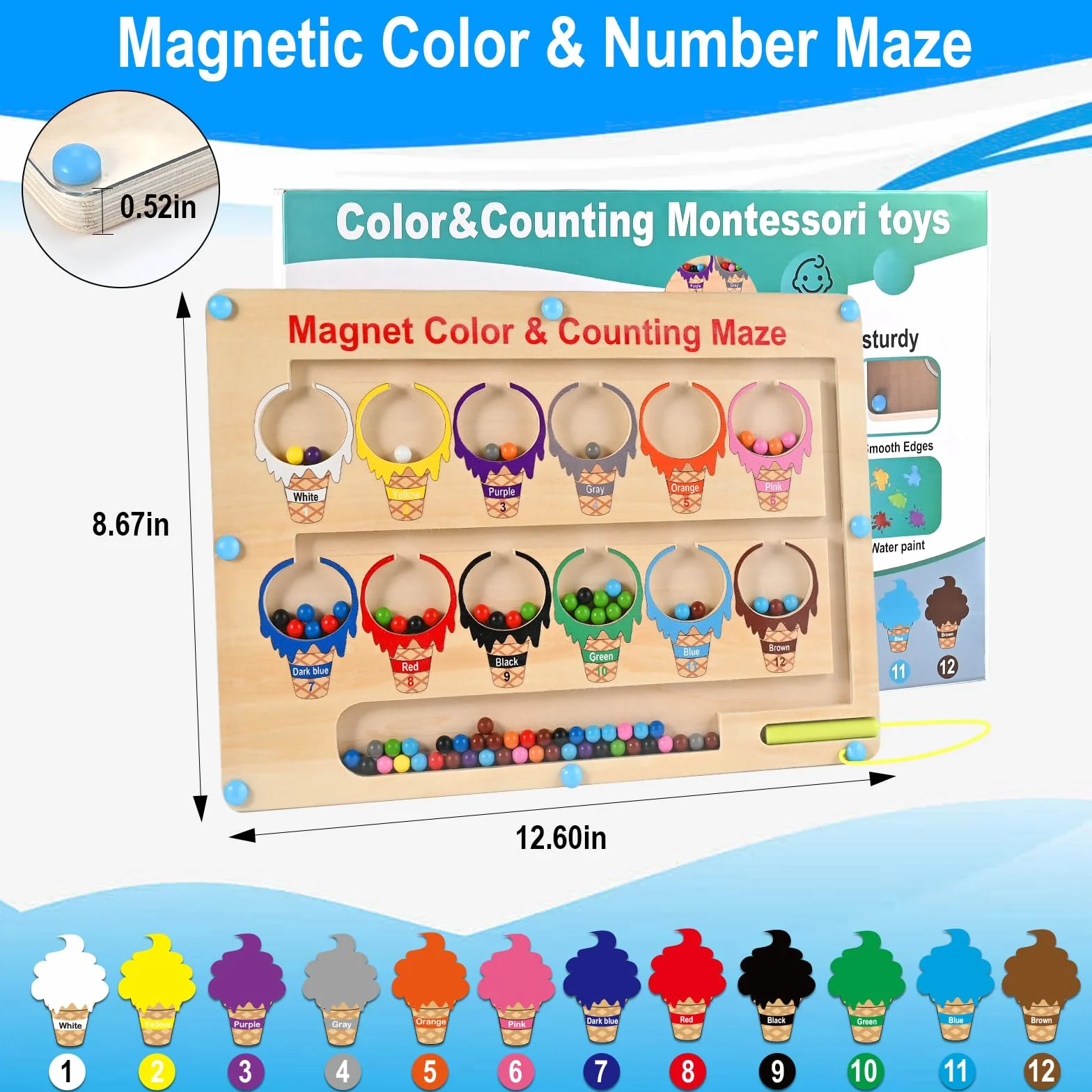 Wooderma Juguetes Niños 2 3 4 5 Años, Juguetes Montessori Laberinto Magnetico de Colores y Números con Caja Regalo, Niña y Niño, Juegos Educativos Niños o Brinquedos 2 3 4 5 Años
