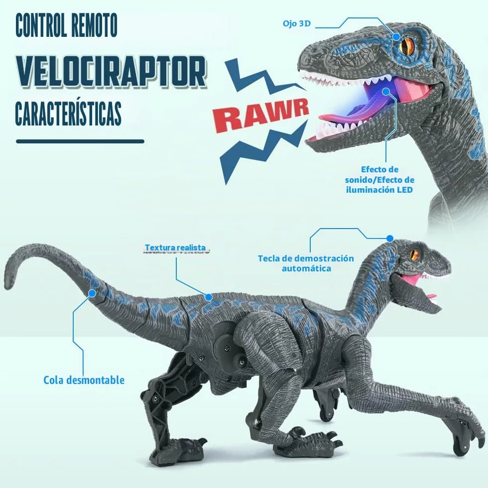 Mini Tudou 2.4G Juguetes de Dinosaurio con Control Remoto, Velociraptor electrónico Educativo para Caminar con Luces y Sonidos, Juguetes Robot de Dinosaurio alimentados por batería Recargable