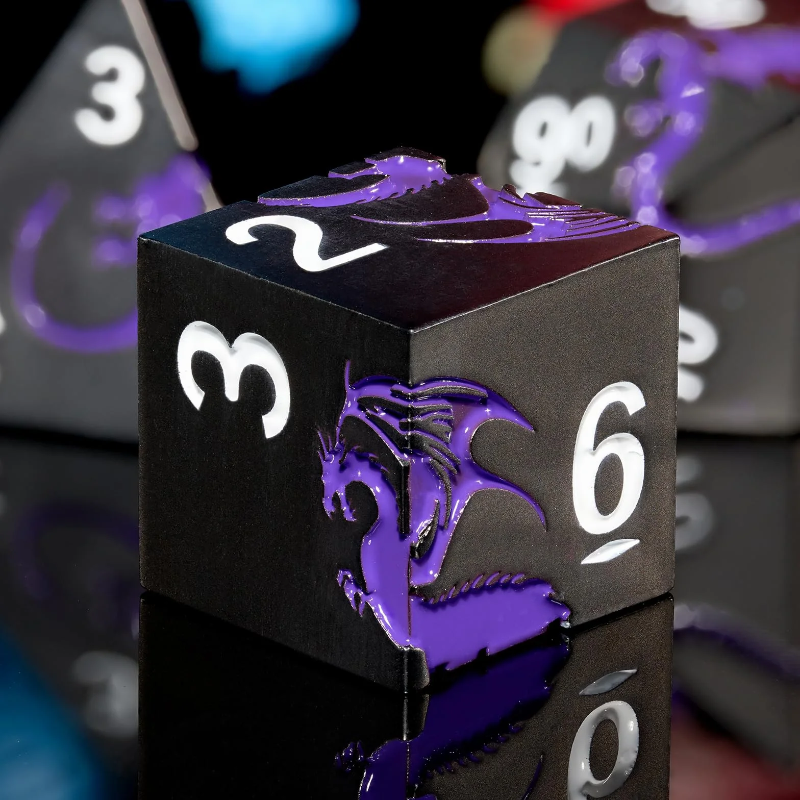 Juego de dados de metal D&D, dados poliédricos de 7 piezas, dragón, metálicos, para juego de mesa de Dungeons and Dragon, RPG (dragón negro y púrpura)
