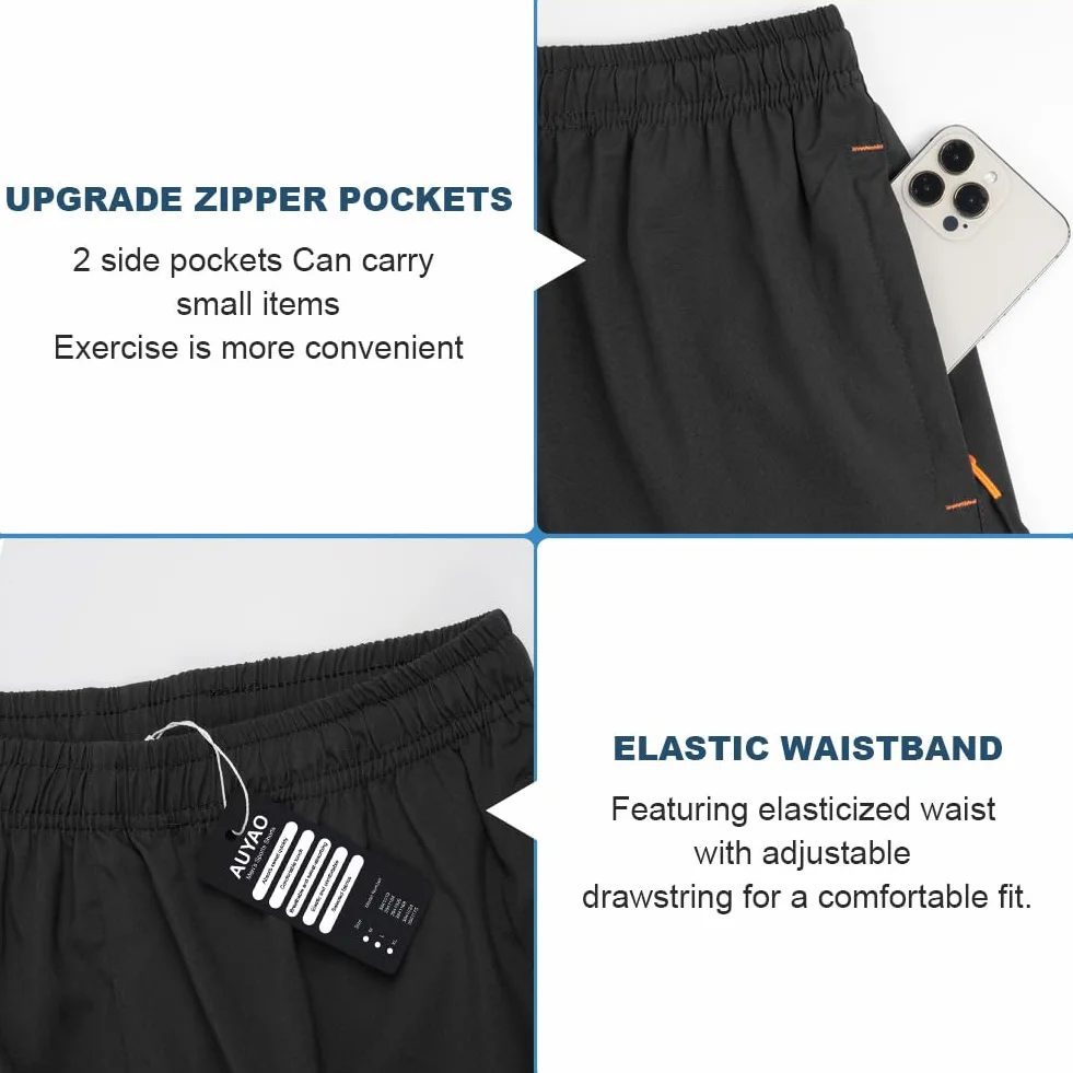 AUYAO Pantalones Cortos Hombre Deporte Running Secado Rápido Transpirables para Tenis Fitness