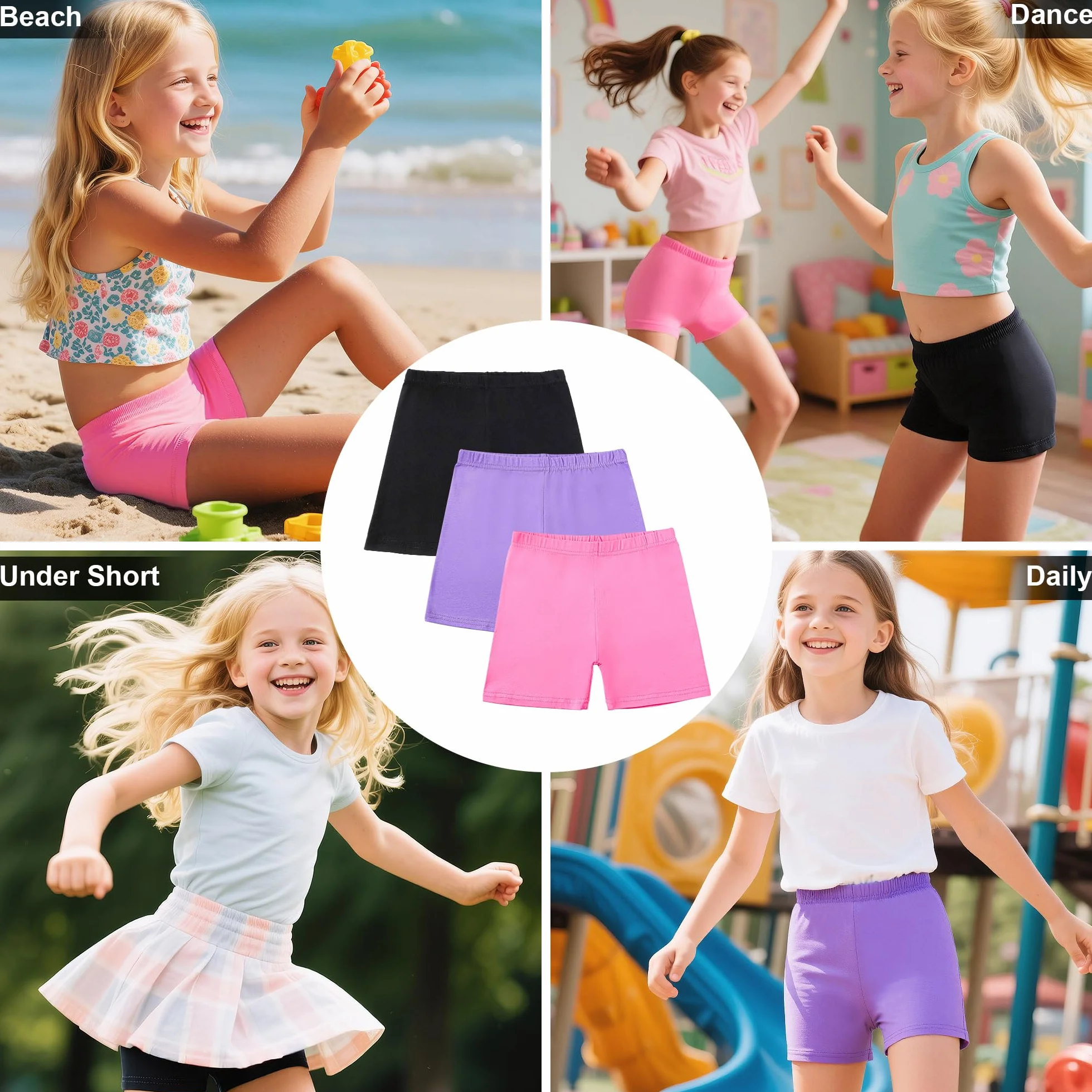 Shorts de Ciclismo Algodón para Niñas Pack 3 Elástica Transpirable Deportivo Correr Danza 5-16 Años