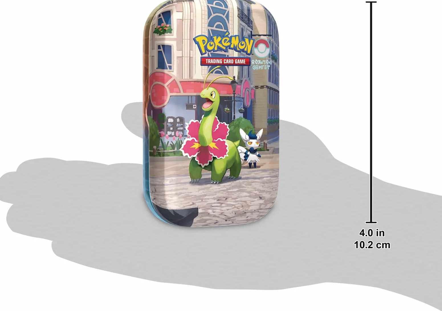 Pokémon JCC Minilata Ciudad Luminalia: Meganium y Meowstic (2 Sobres de Mejora, 1 Tarjeta ilustrada, 1 Pegatina)