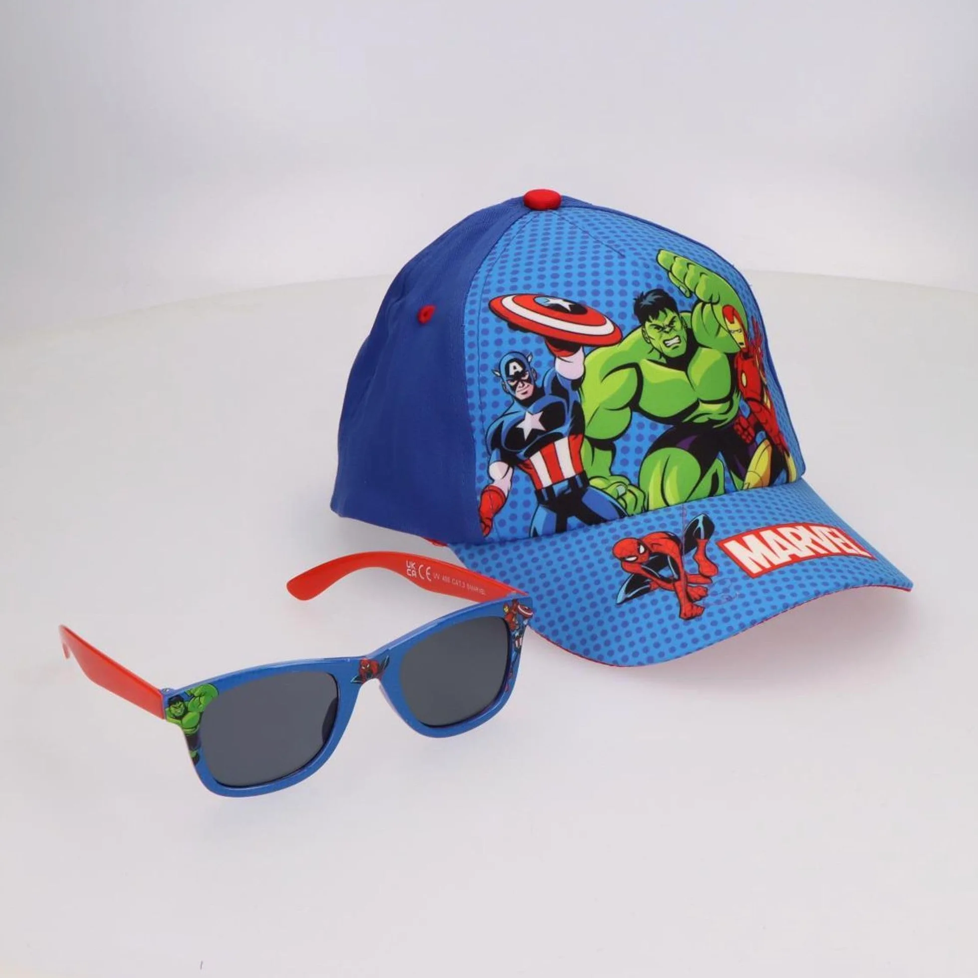 Gorra y Gafas de Sol Marvel Set Niños Original UV400 Protección Solar Avengers