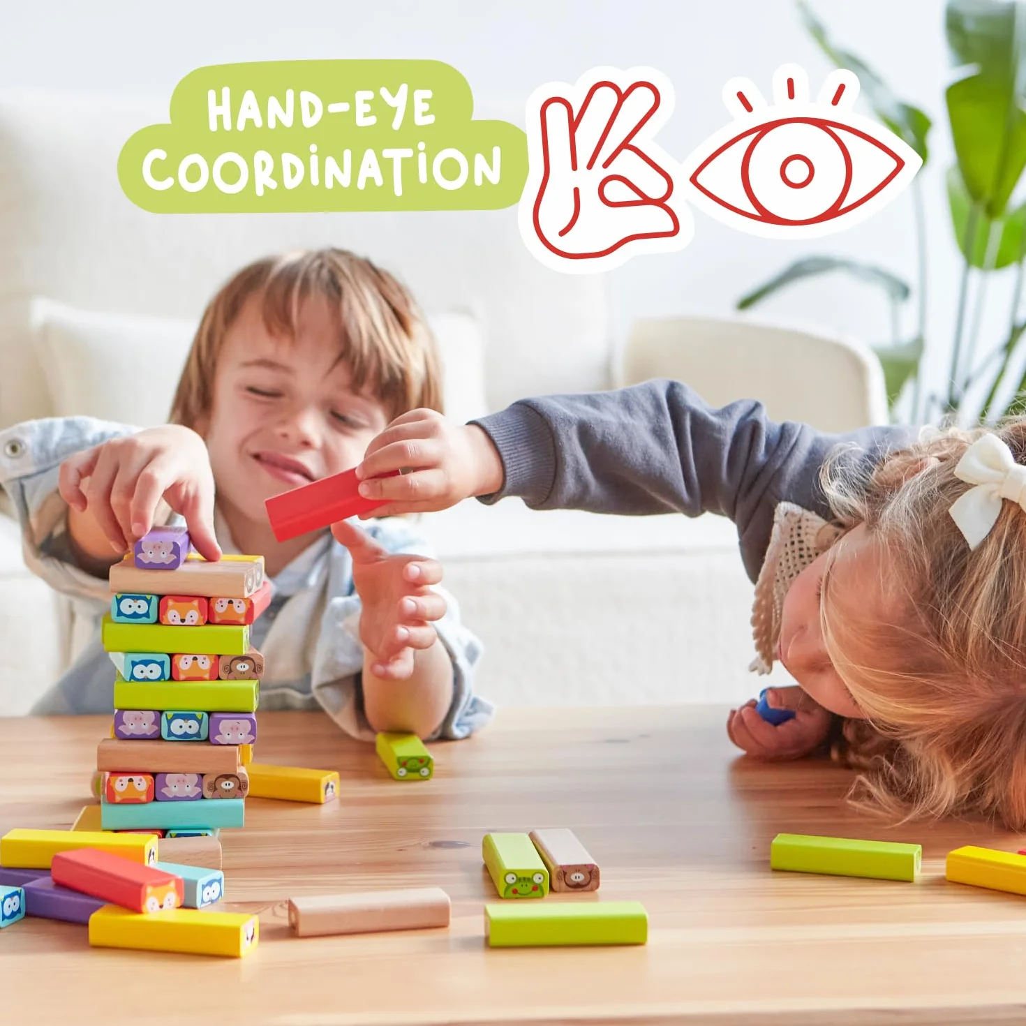 Nene Toys Torre de Bloques Infantil de Madera 4 en 1 – Juego de Mesa Educativo para Niños 3-9 años