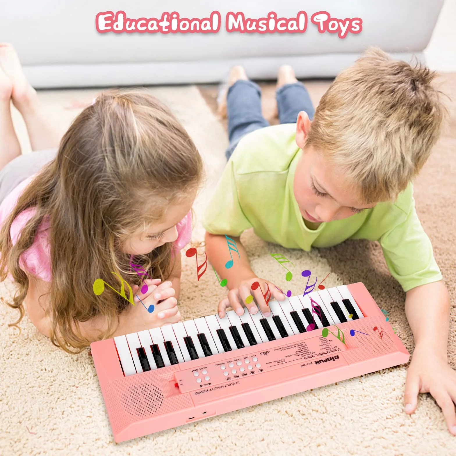 Teclado de Piano Electrónico para Niños y Niñas, 37 Teclas con Micrófono, Portátil para Multifuncional, Ideal para Cumpleaños de 3 a 6 Años (Rosa)