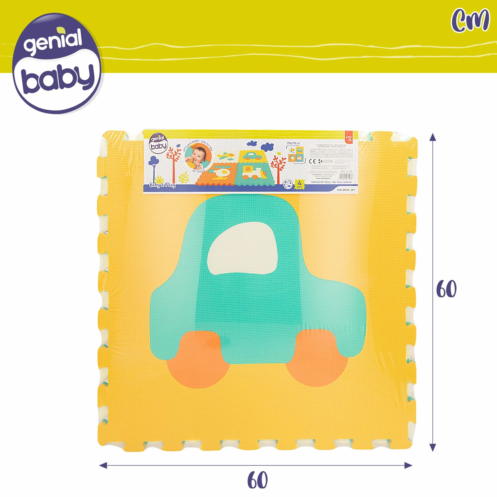 Colorbaby Alfombra Puzzle bebé, 4 Piezas puzle Suelo vehículos, No tóxica, 118x118 cm, Tapete Acolchado bebés, Gomaeva Infantil, Rompecabezas de Goma eva, Alfombrilla Juego niños, +10 Meses, 47156