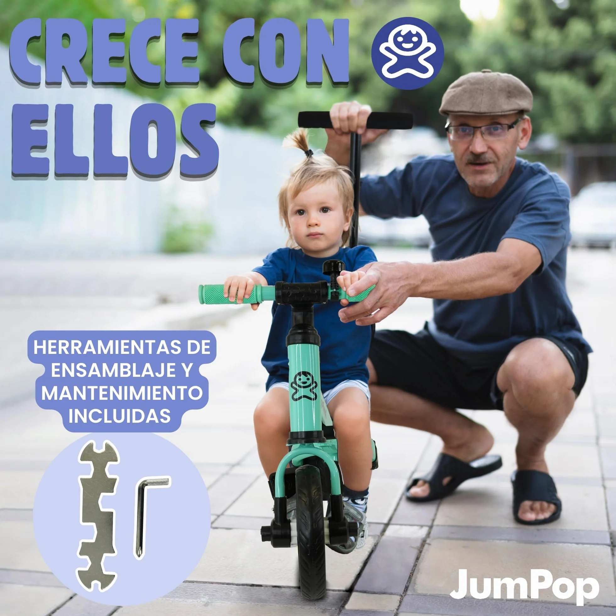 JumPop® Triciclo Evolutivo 5 en 1 + Timbre con Pegatinas y Vídeo Montaje QR incluído | Triciclo Bebe 1 Año a 4/5 Años(Dependiendo del tamaño) con Complementos Divertidos