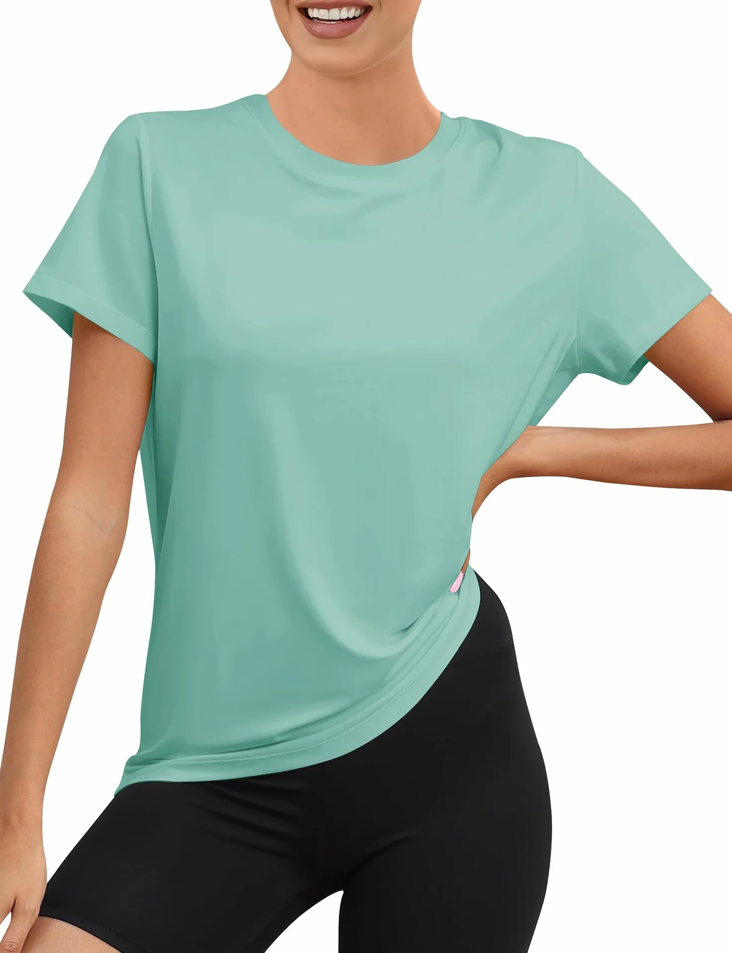 Rapbin Camiseta Deportiva Mujer Manga Corta UPF 50+ Transpirable Cuello Redondo Fitness Correr