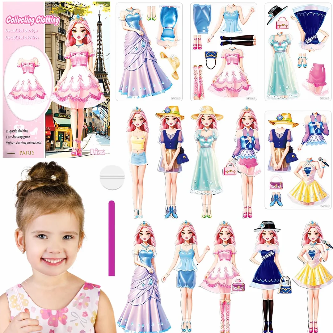Muñecas de Vestir Magnéticas Muñeca de Papel de Vestir de Princesa Juguete de Juego de Viaje de Simulación y Juego Muñeca de Portátil para Vestir Princesas Regalo para Niña (Liz)