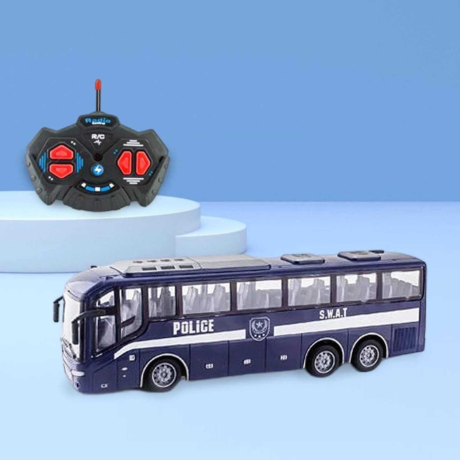 Autobús Escolar Coche de Juguete RC Modelo a Control Remoto con Luces y Ruedas Antideslizantes Trabajo Preciso y Mando Completo Adecuado para Niños, Azul