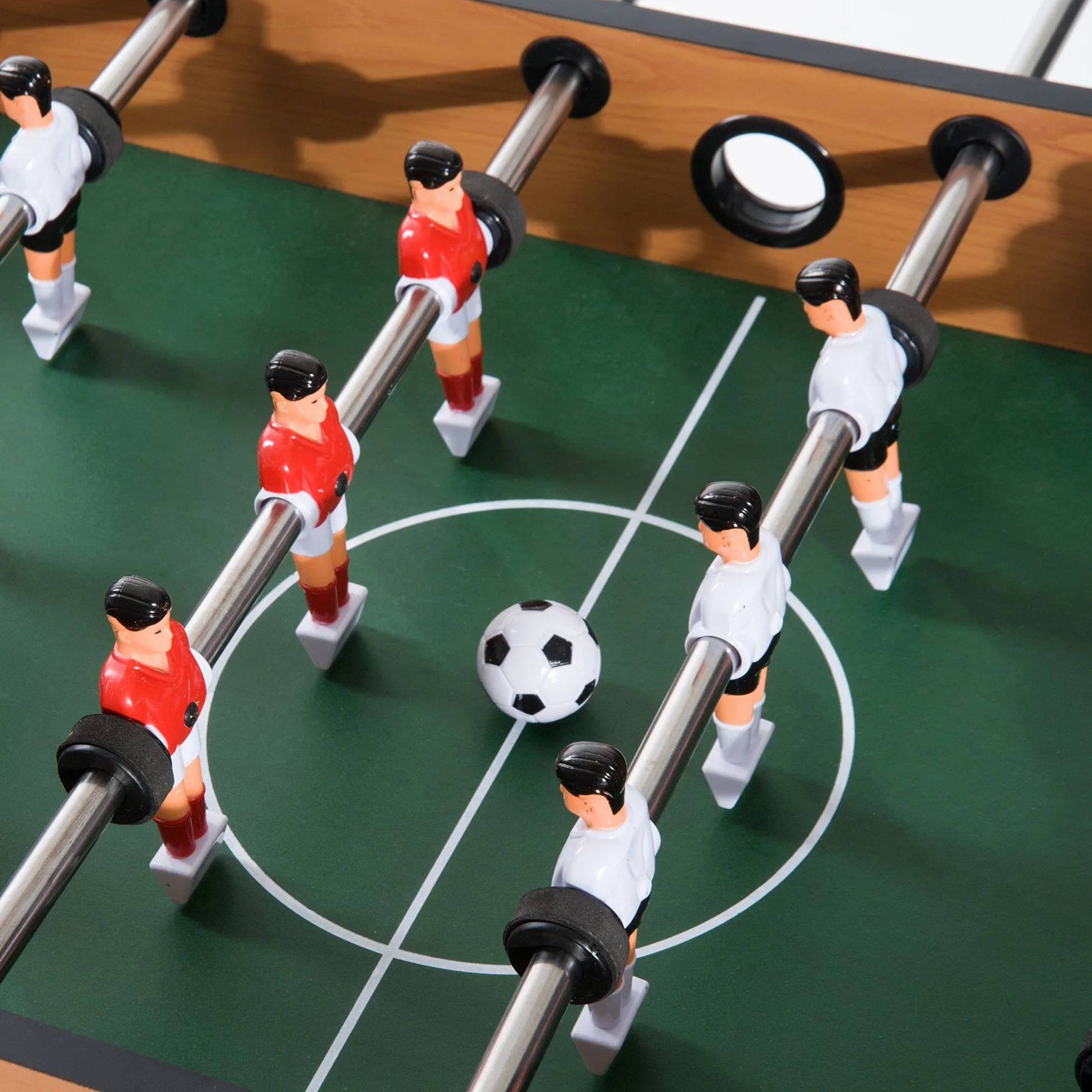 HOMCOM Mesa Multijuegos 4 en 1 para Niños +6 Años Mesa de Juego con Futbolines, Mesita de Billar y Ping-Pong 92x78x80 cm Natural y Negro