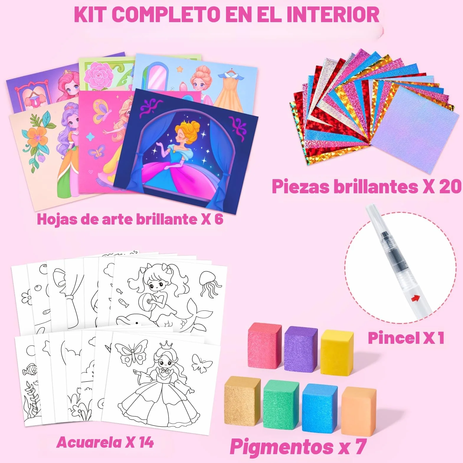 JoyCat Libros para colorear con agua, Actividad de arte y manualidades, Arte sin desorden de Princesa para niños de 4 a 8 años, Kits y suministros creativos, Actividad DIY, Regalos para niñas y niños