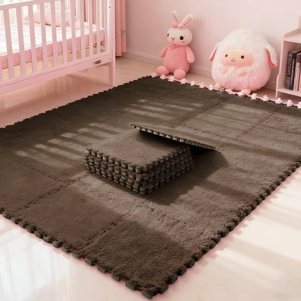 12 alfombrillas de espuma para alfombra de felpa, entrelazadas para salón, color marrón oscuro