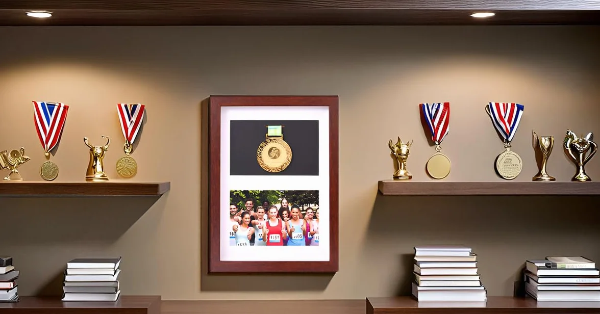 Marco para exhibir medallas, medalla deportiva Caja 3D Marco de fotos, marco negro y color nogal profundo para marco profundo 3D para mostrar medallas de guerra/militar/deportivo (1 medalla + 1 foto)