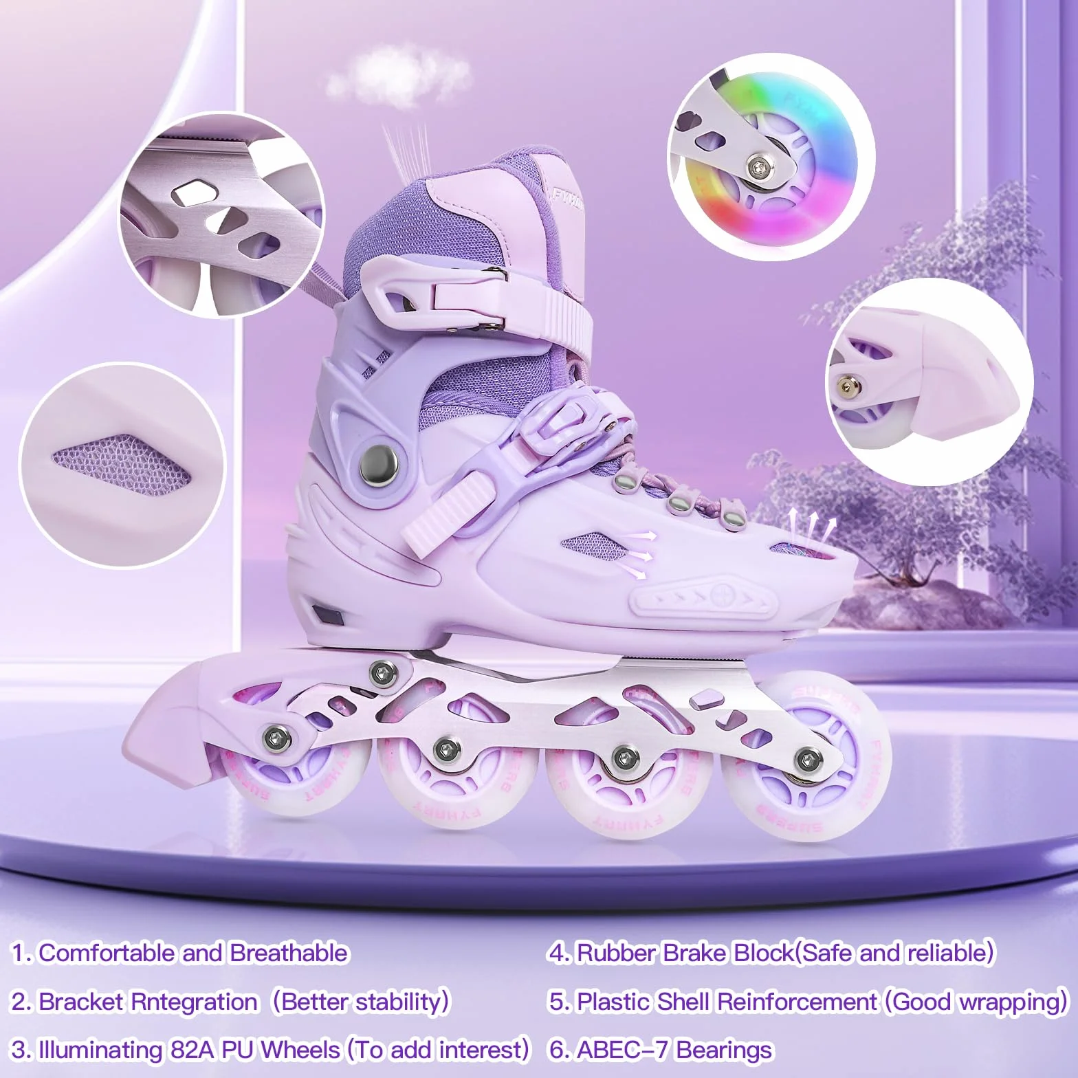 Patines en línea Ajustables 4 Tallas Niña Niños 4 Ruedas Interior Exterior