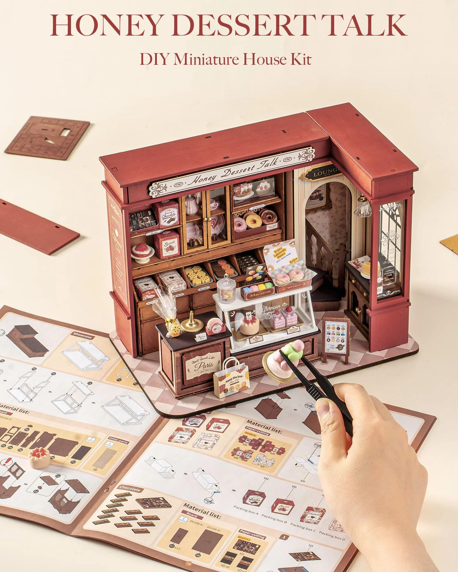 Rolife Miniatura Kit de Casa para Adultos Conversación Postre de Miel Kits de Modelos Casa de Muñecas Miniatura Decoración del Hogar Casa de Muñecas para Construir Regalo de Cumpleaños para Adultos