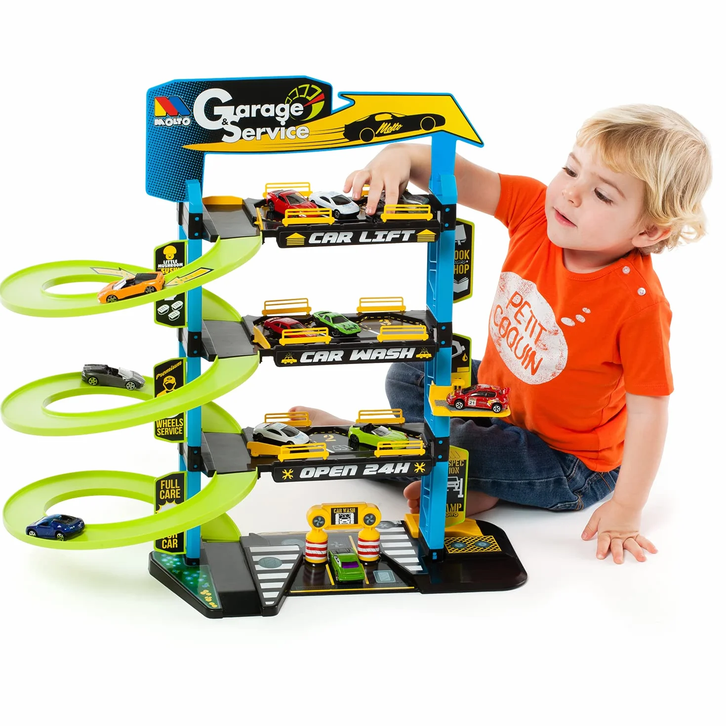 MOLTO | Parking Infantil de 4 Plantas con Accesorios, Parking Coches Juguete, Pista de Coches de Juguete, Juguetes Niños + 3 Años, Garaje Coches