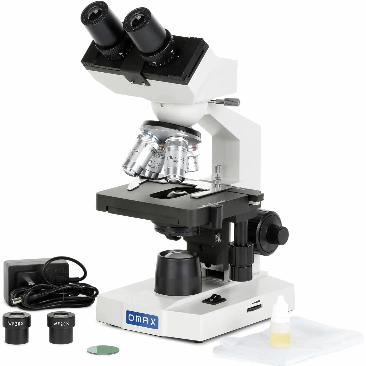 Microscopio binocular LED de laboratorio con escenario mecánico y enfoque coaxial, aumento de 40x a 2000x para investigación científica y educación