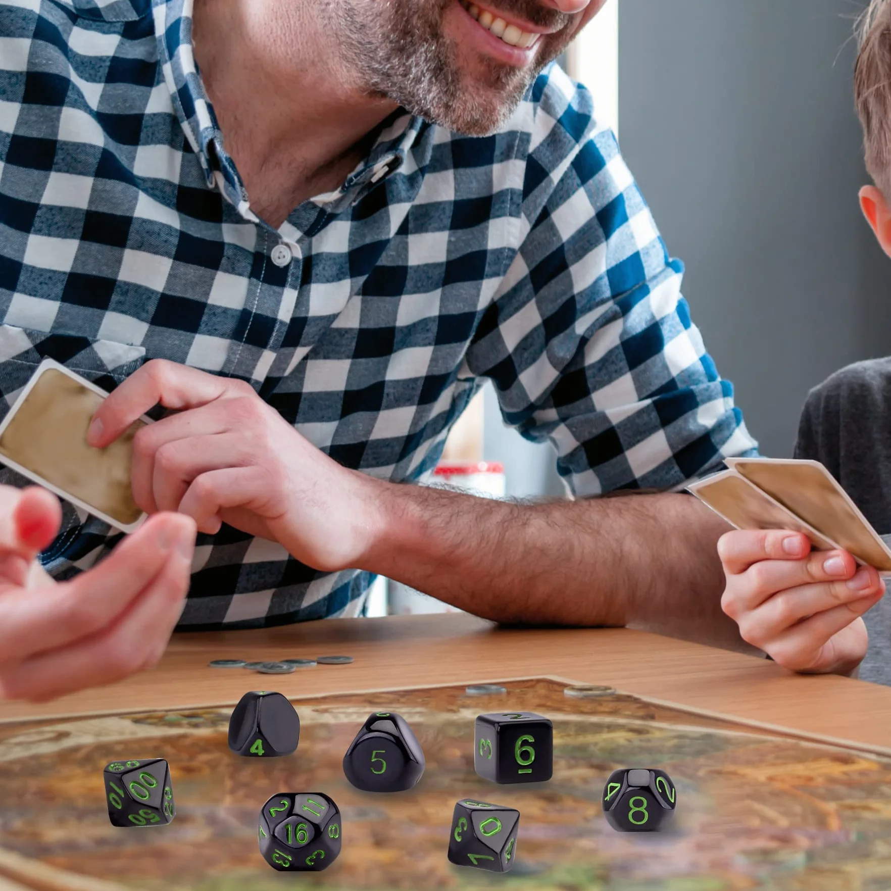 SIQUK 15 Piezas Dados Poliédricos D3-D100 para DND RPG, Negro y Verde