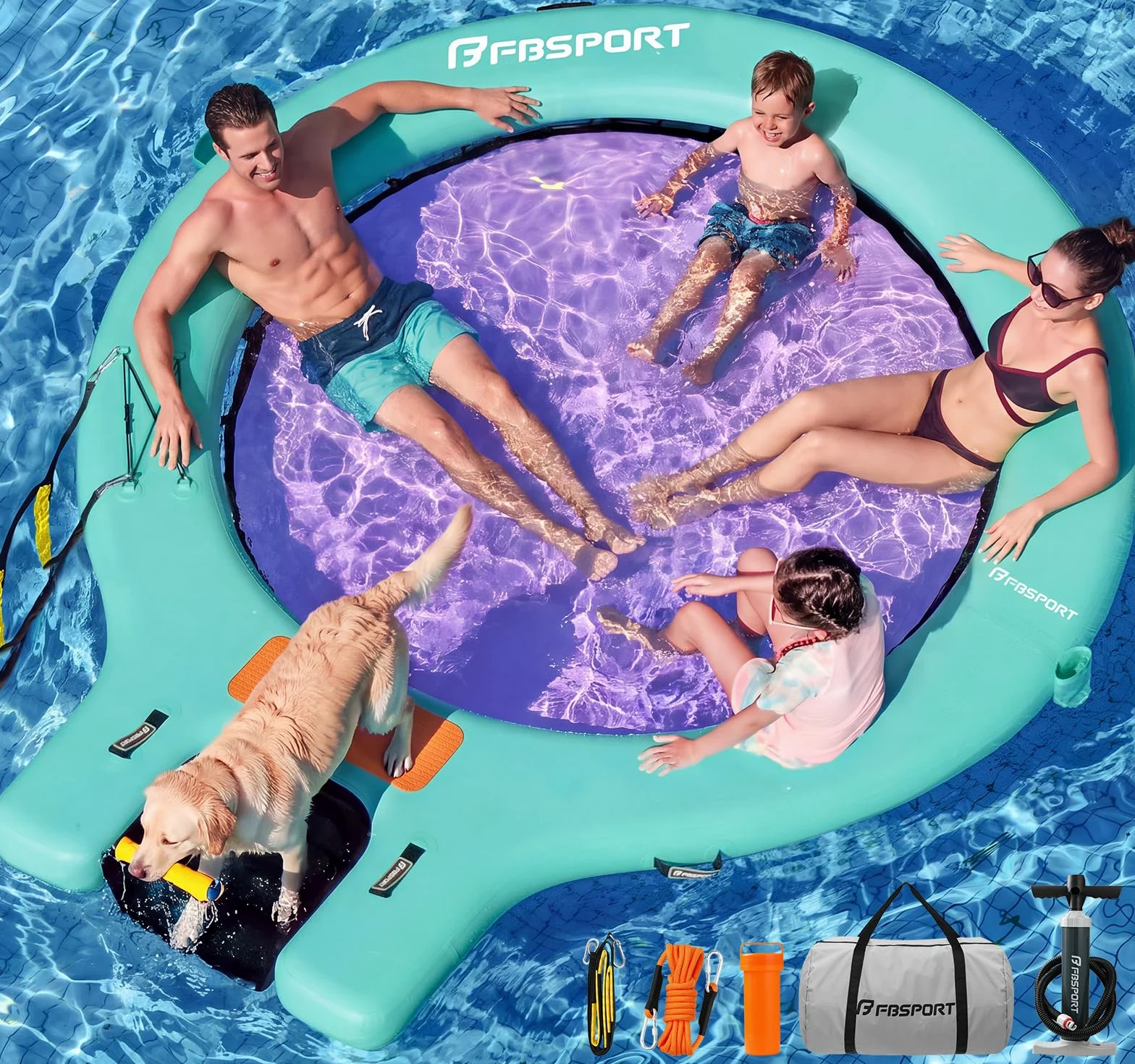 Sunchill Float Platform 240 cm Plataforma Flotante Hinchable para 3-5 Personas con Rampa para Perros, Muelle Tipo Anillo, Hamaca Acuática, Isla Flotante con Escalera, Piscina, Playa y Océano