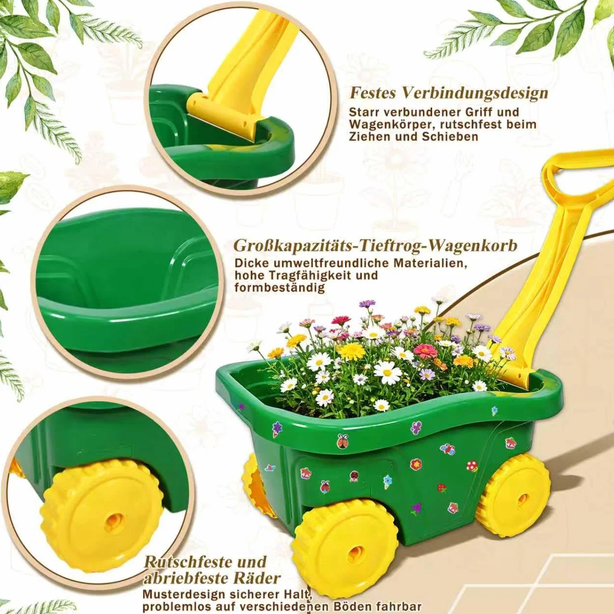 Carretilla para Niños, 13pcs Carretilla Niño Set Jardinería, Juego Herramientas de Jardín para Infantil con Pala, Escoba, Rastrillo y Rastrillo de Hojas, Pulverizador Juguetes de Arena Exterior (B)