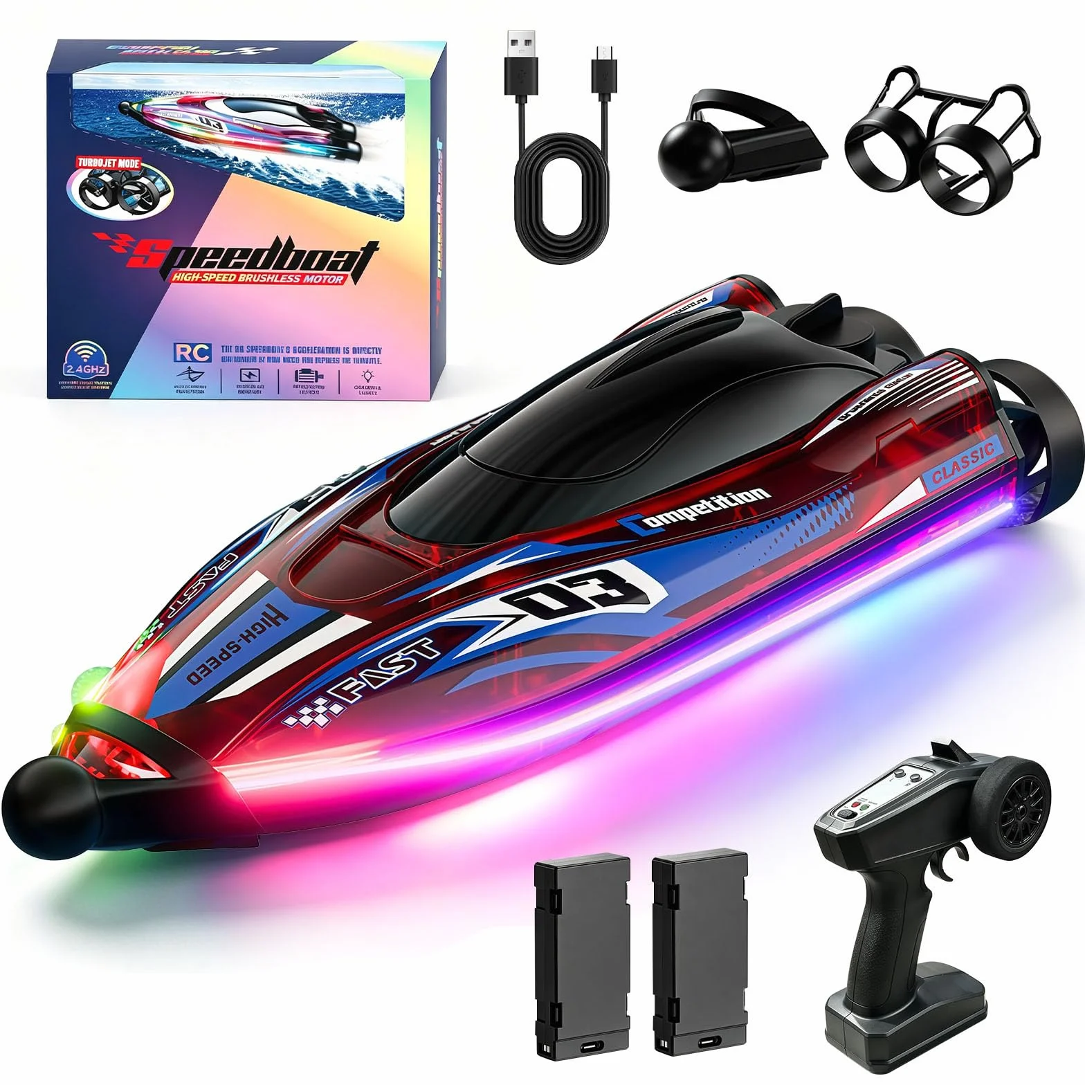 Barco Control Remoto Velocidad 25 Km/H, Receta Automática De 360°,Barco Rc Luces Led, Resistente A Golpes Y Resistente A La Impermeabilización, Radiocontrolado 2,4 Ghz, Juguete Acuático Ideal Para
