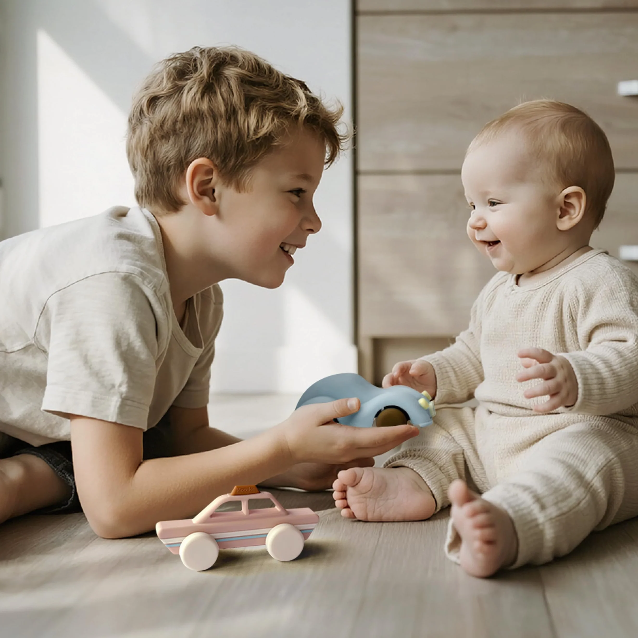 Moonkie Roll & Go Coches para Niños, Paquete de 3, Coches Juguete Silicona Blanda, Regalo Niño 6 Meses+ 1 2 3 Años, Mordedor Bebe, Juguetes Montessori, Coches para Bebes sin BPA, para Casa y Viaje
