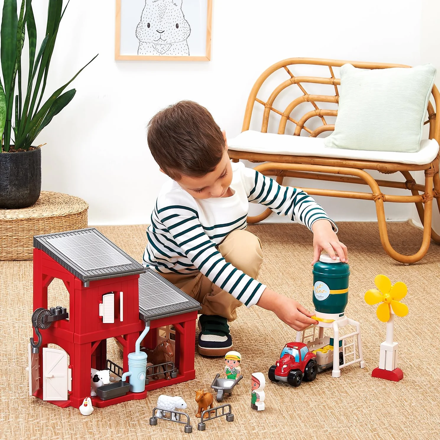 Ecoiffier Abrick Granja ecológica, Juego de construcción con Animales, Tractor, silo y Accesorios, con Paneles solares y aerogenerador, Juguete Educativo Desde 18 Meses (7900002979)