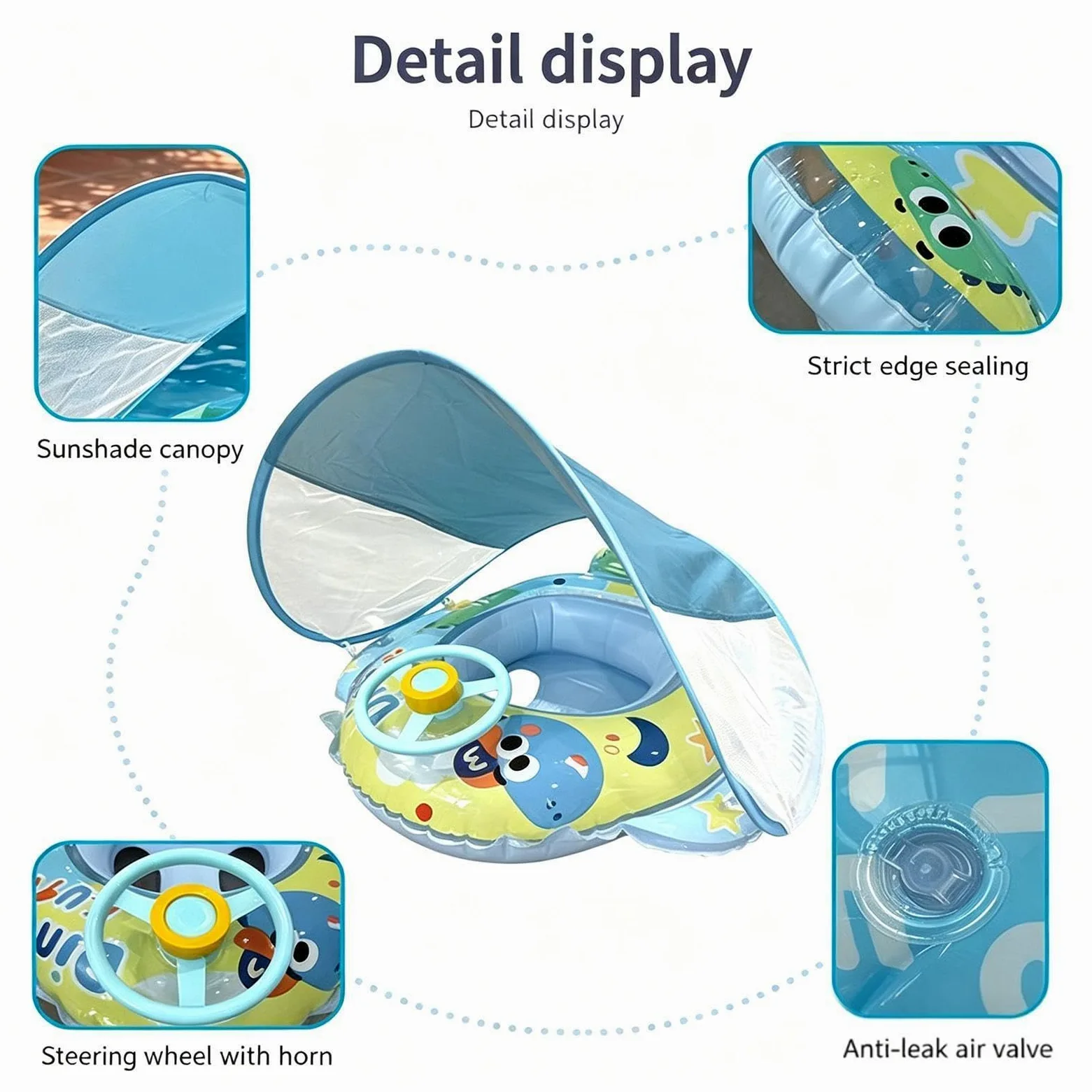 Flotador Infantil de Piscina con toldo Volante de Dinosaurio Inflable | Natación Infantil Verano Para playa vacaciones parque acuático lago río viaje accesorio fotográfico