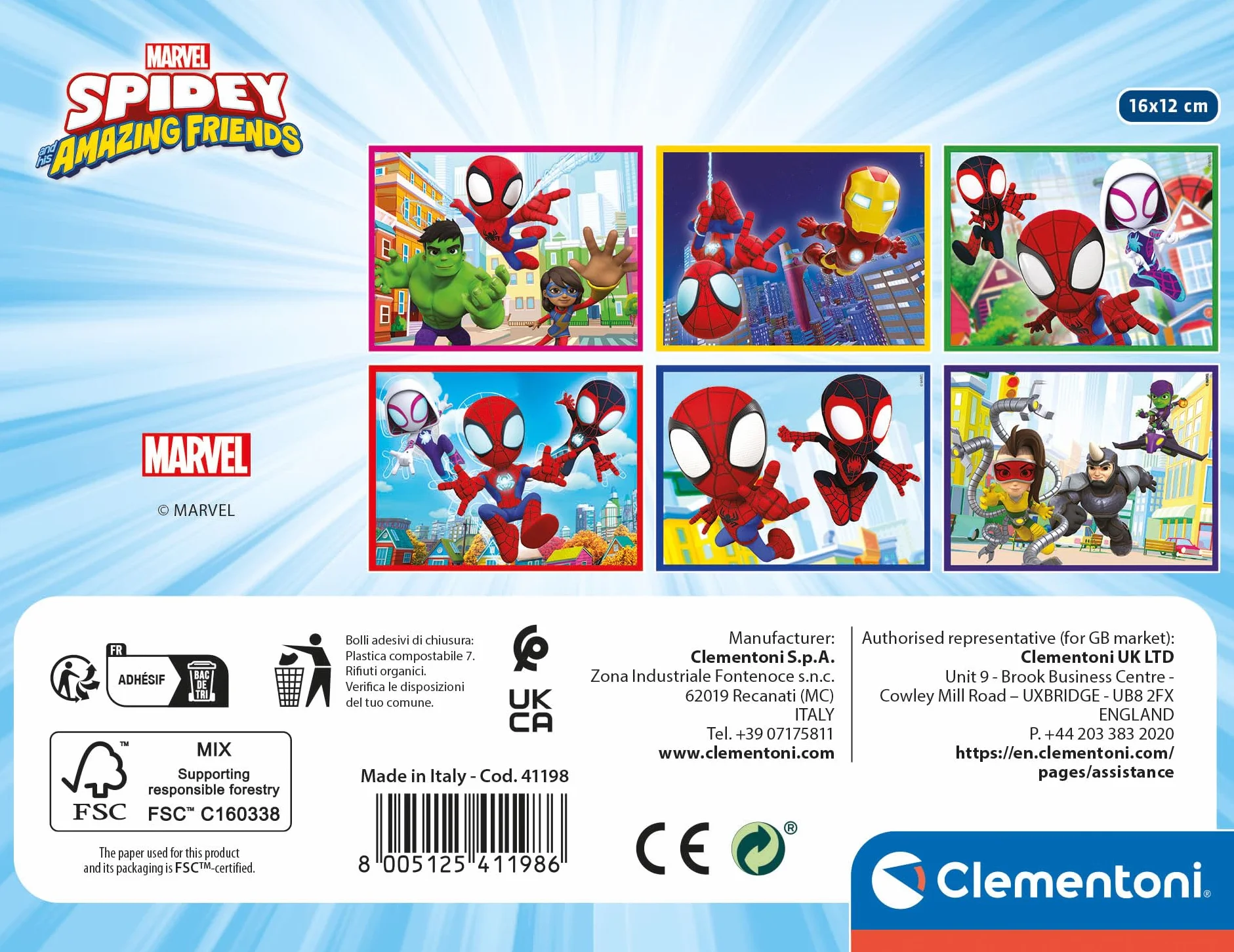 Clementoni Puzzle Marvel Spidey and His Amazing Friends 12 Cubos 6 Imágenes 12 Piezas 41198