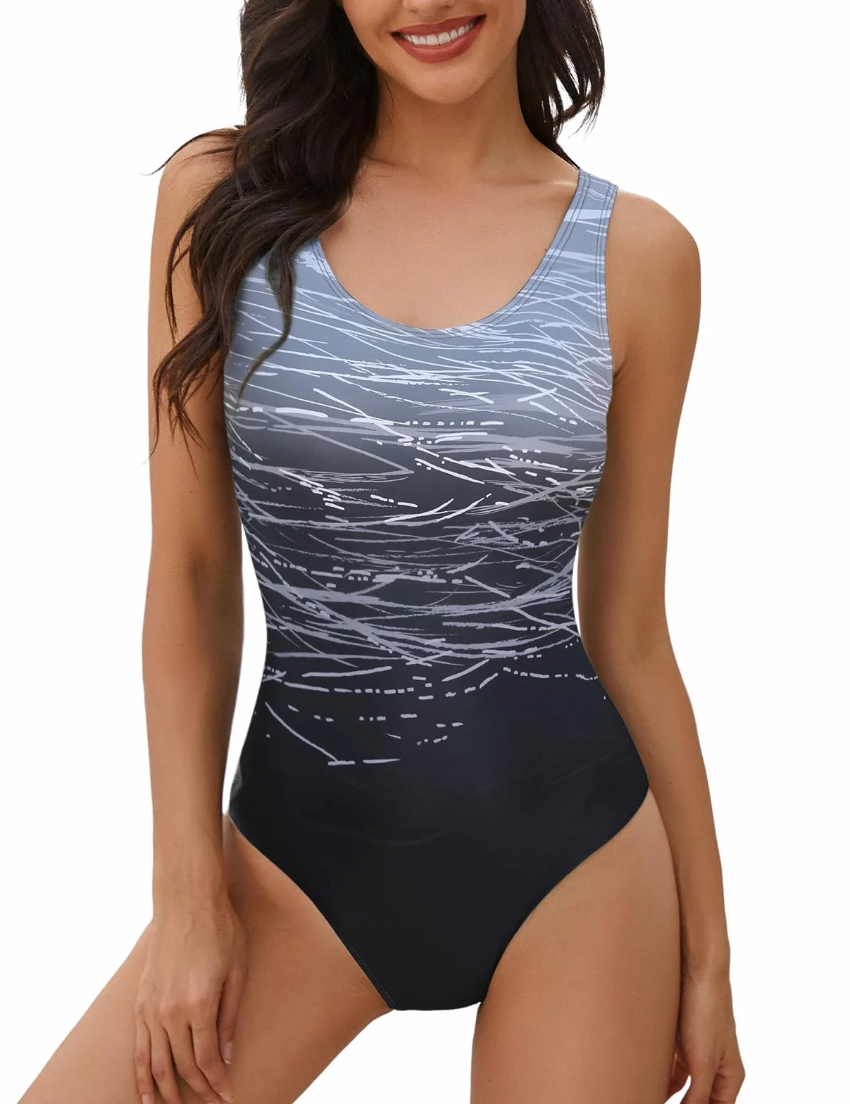 heekpek Trajes de Baño una Pieza Bañadores Mujer Chaleco Estilo Gradiente Color Cintura Alta Slim Fit Deportivo