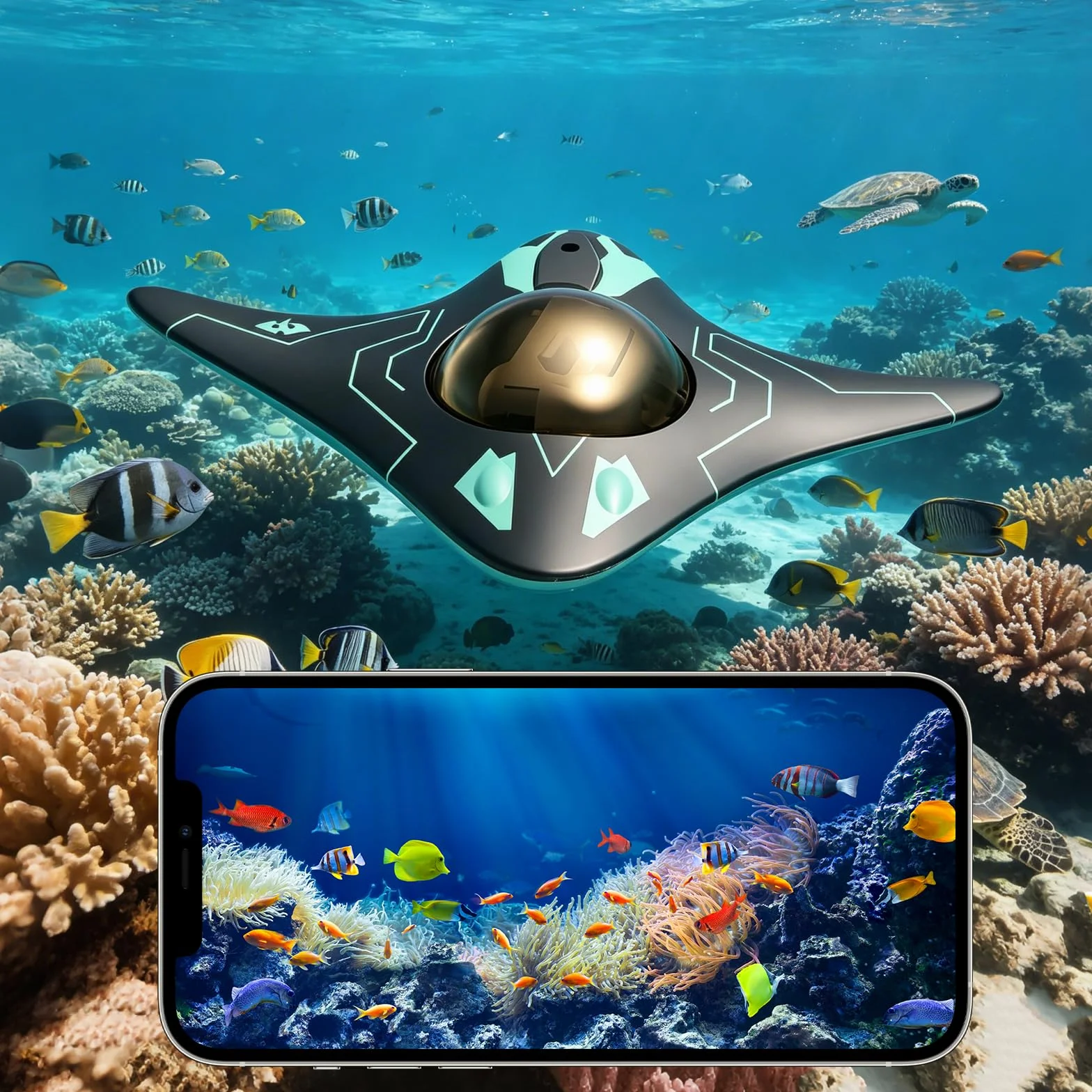 Drone Submarino con Control de Aplicación, Drone Submarino Teledirigido con Cámara HD de 10M y Luces LED, Ángulo de Cámara Ajustable, para Exploración Submarina y Juguetes para Adultos (negro)