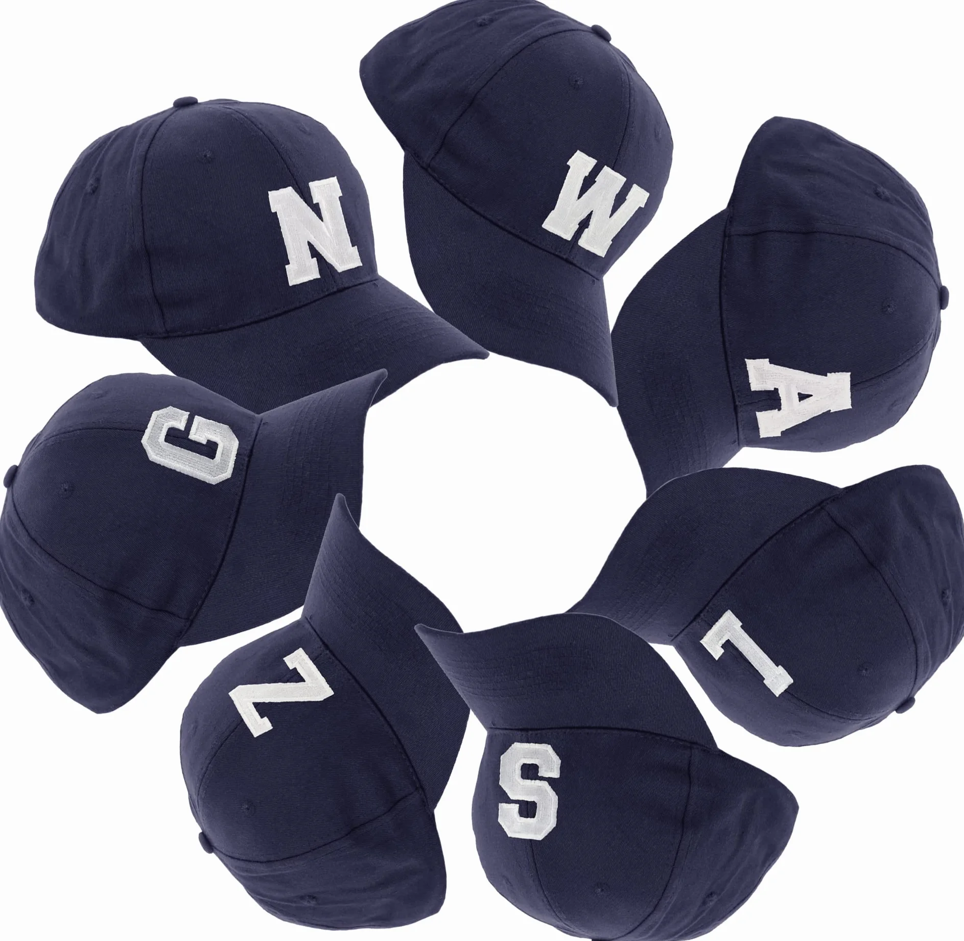 Gorra de béisbol infantil azul marino letras A-Z unisex
