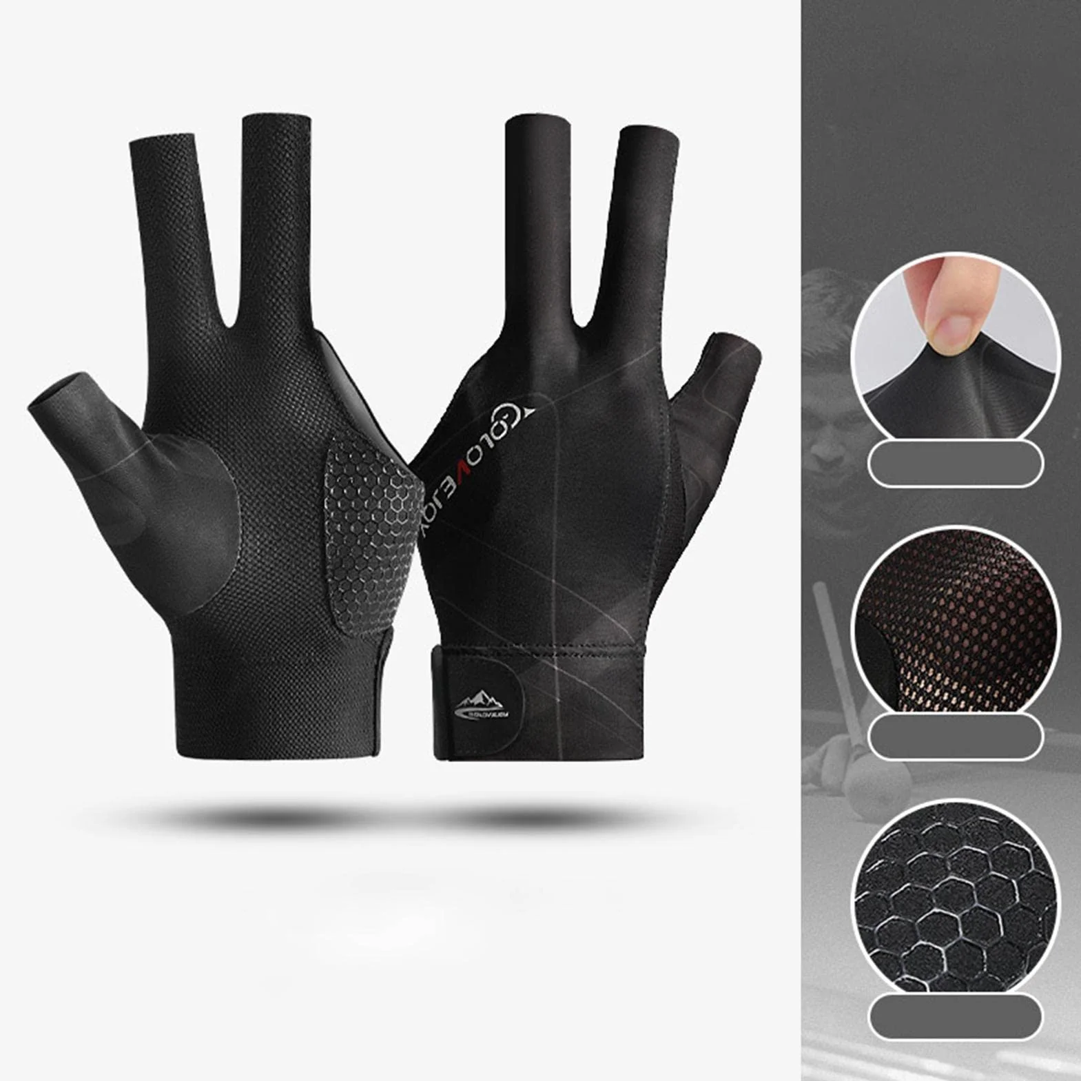 Guantes billar profesionales antideslizantes 3 dedos para mano izquierda