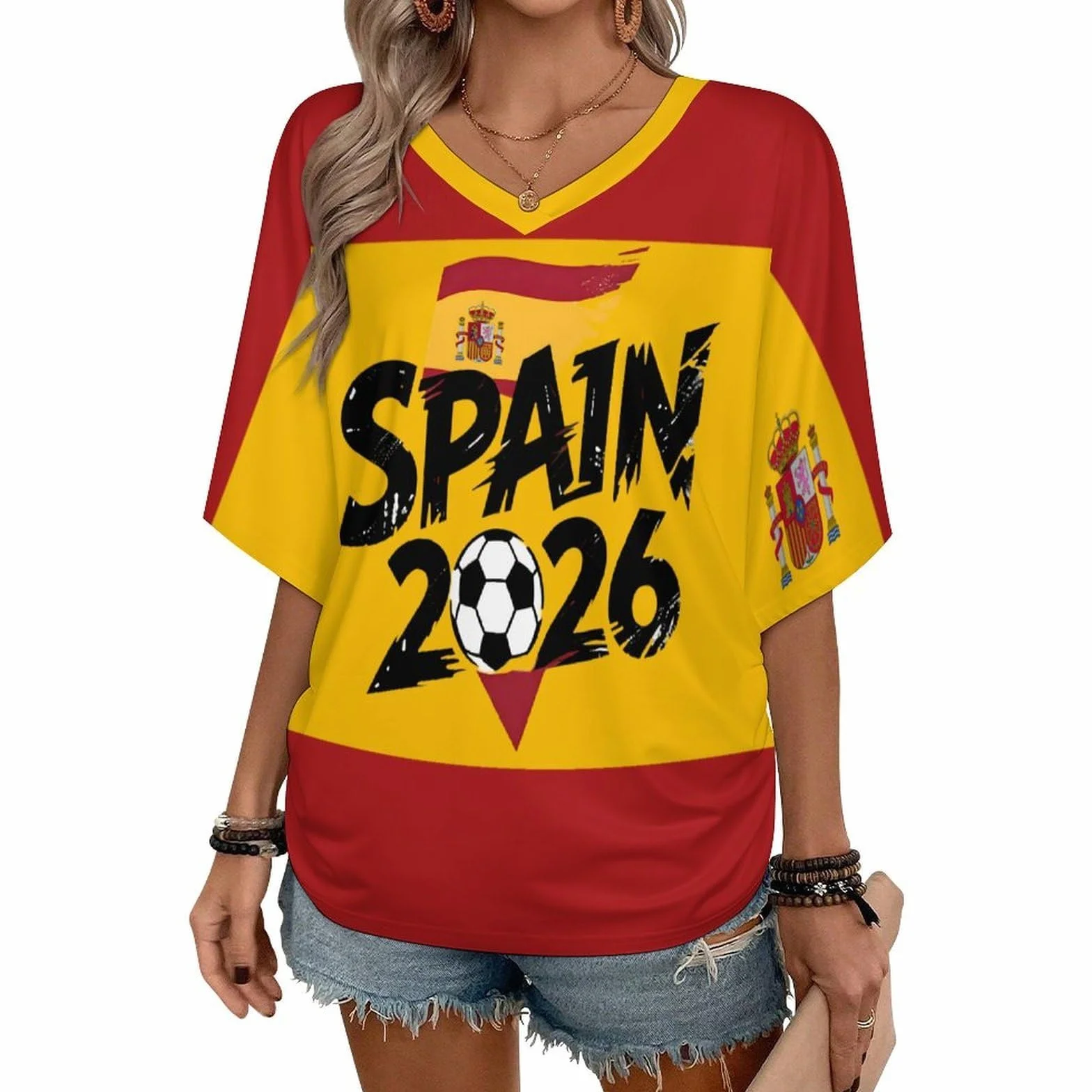 Camiseta España Mundial 2026 Mujer Manga Corta Bandera Regalo Casual Futbol Deportivo Basica