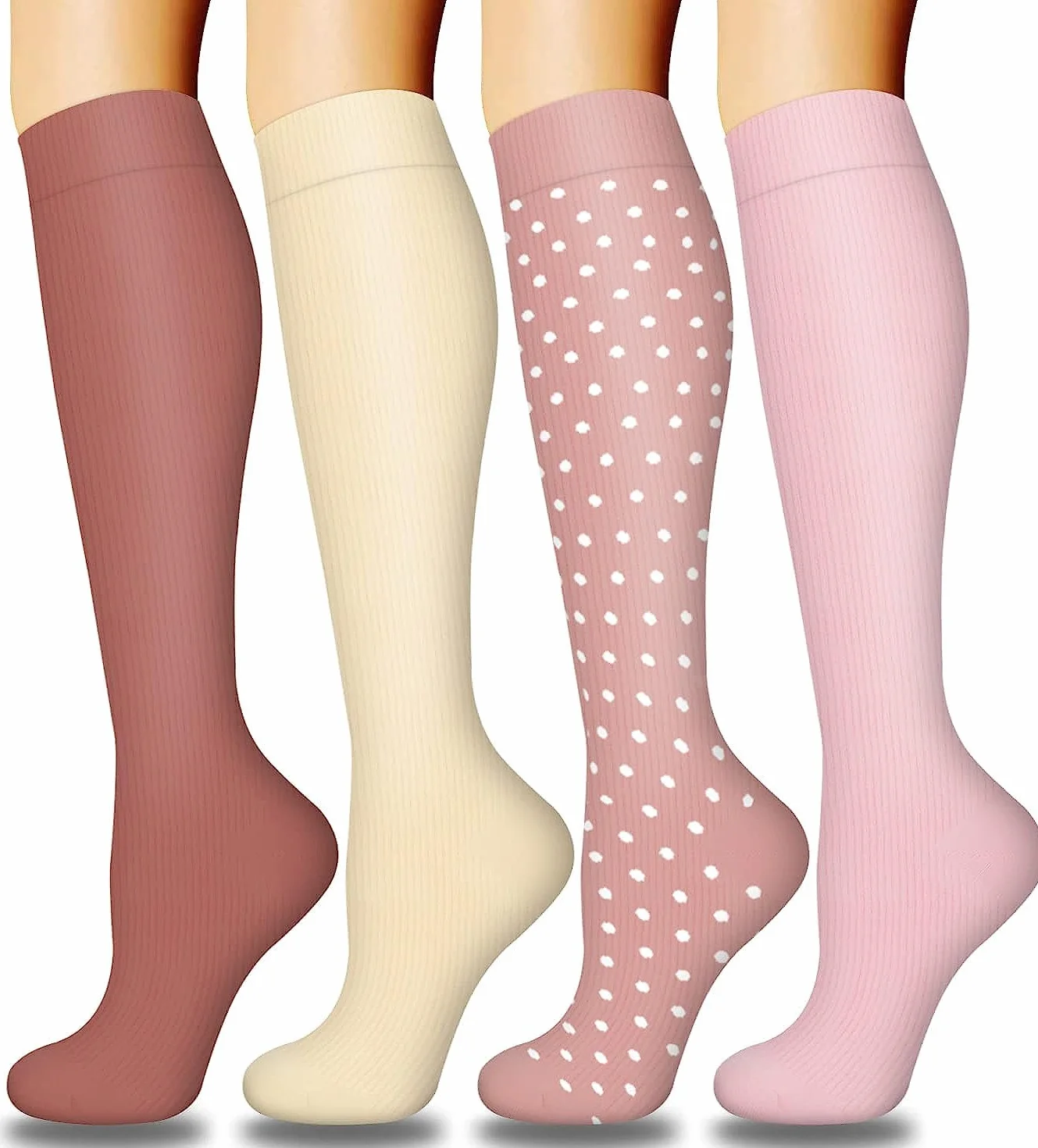 DRESHOW 4 Pares Calcetines de Compresión para Atletismo y Running